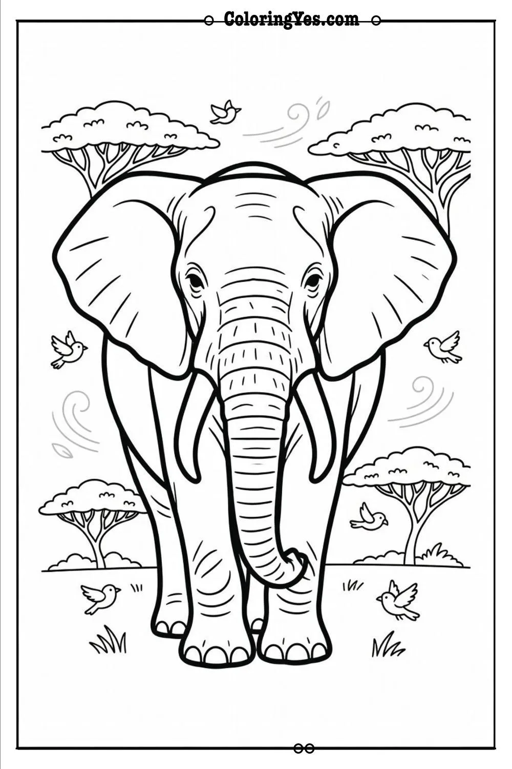 elephant coloring page realistic style