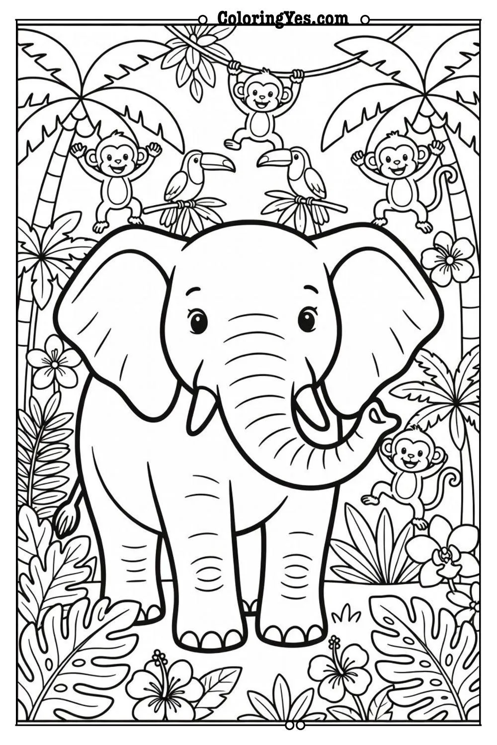 jungle scene coloring page animals