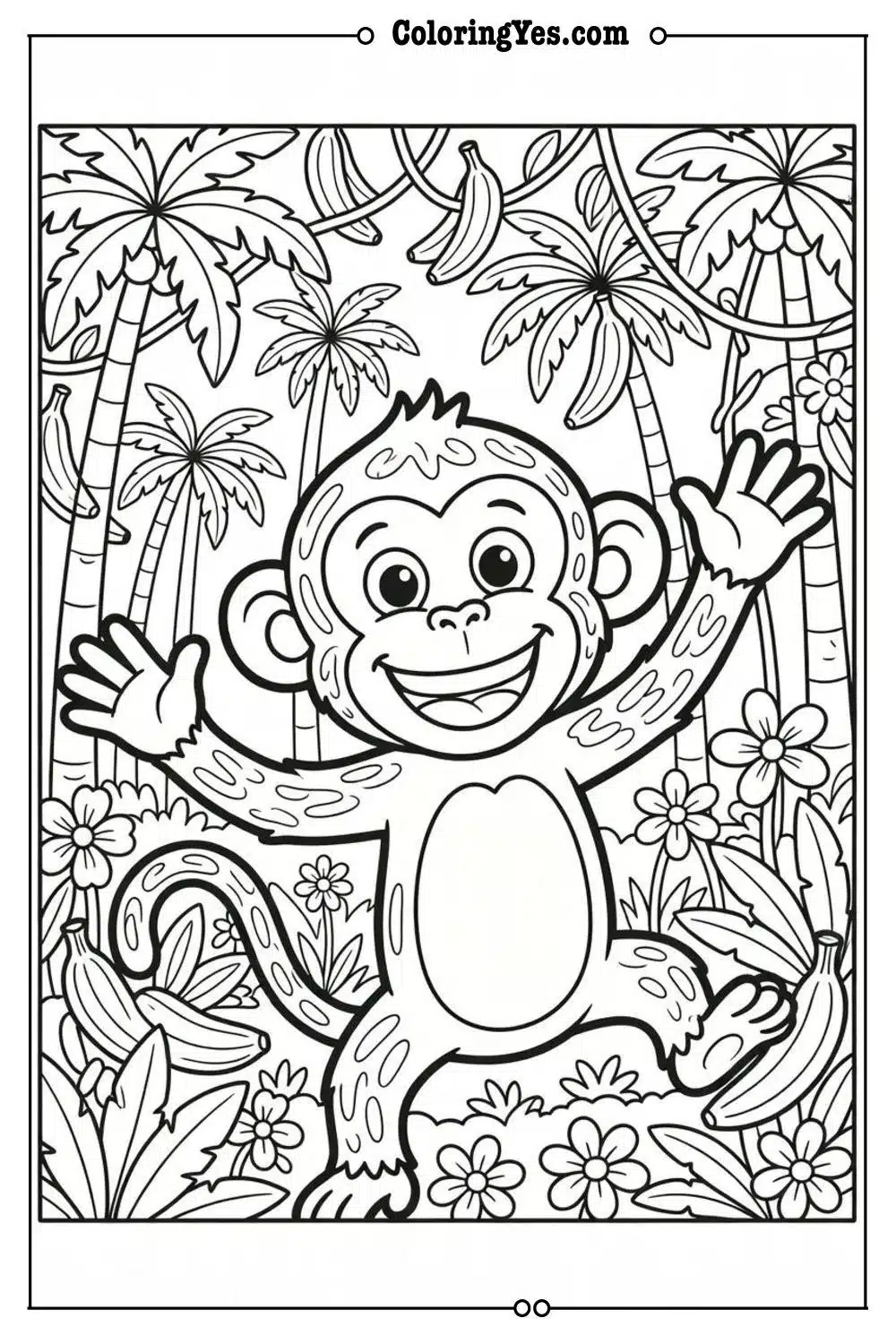 monkey in jungle coloring page