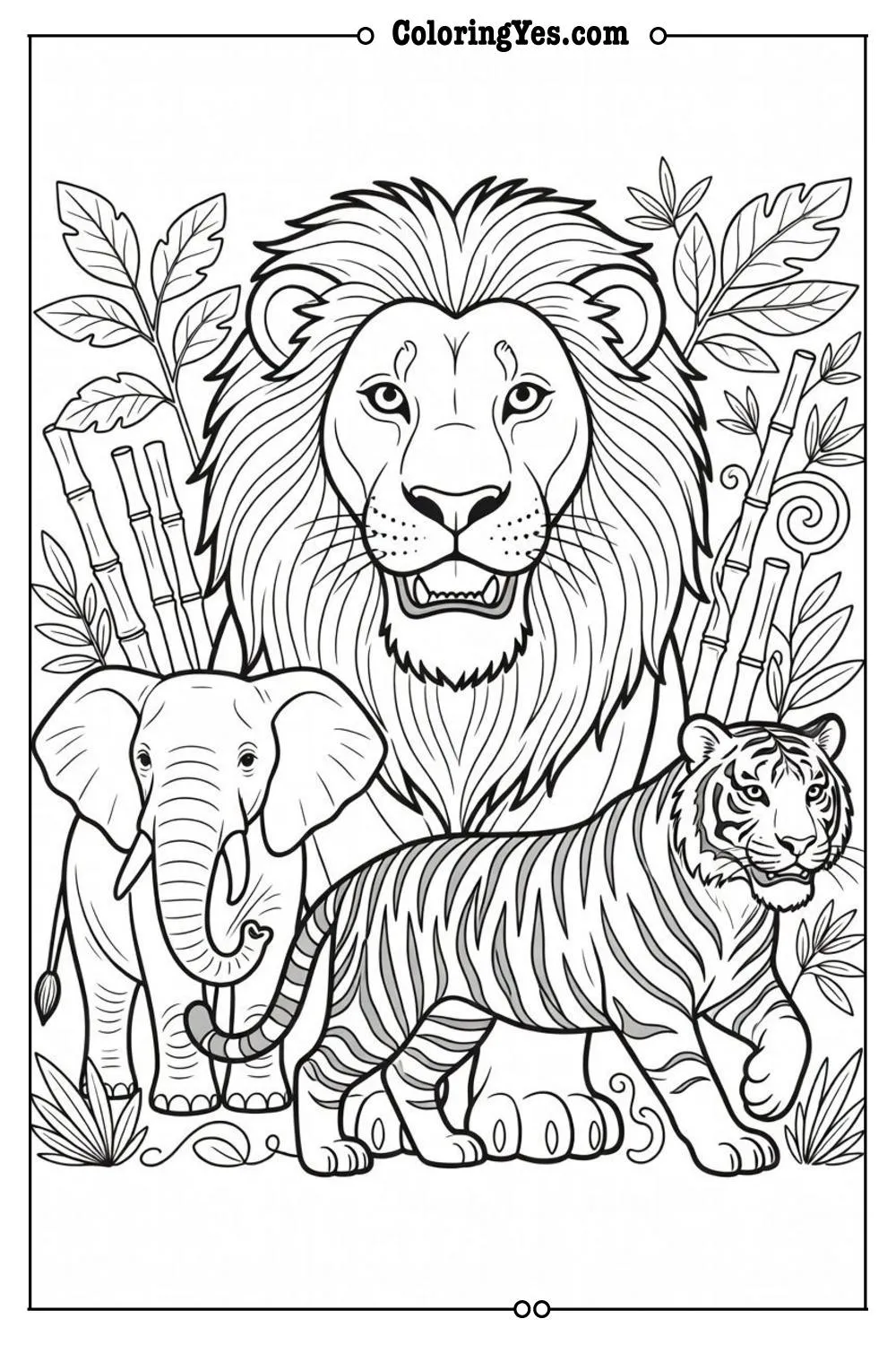 wild animals coloring page lion tiger elephant