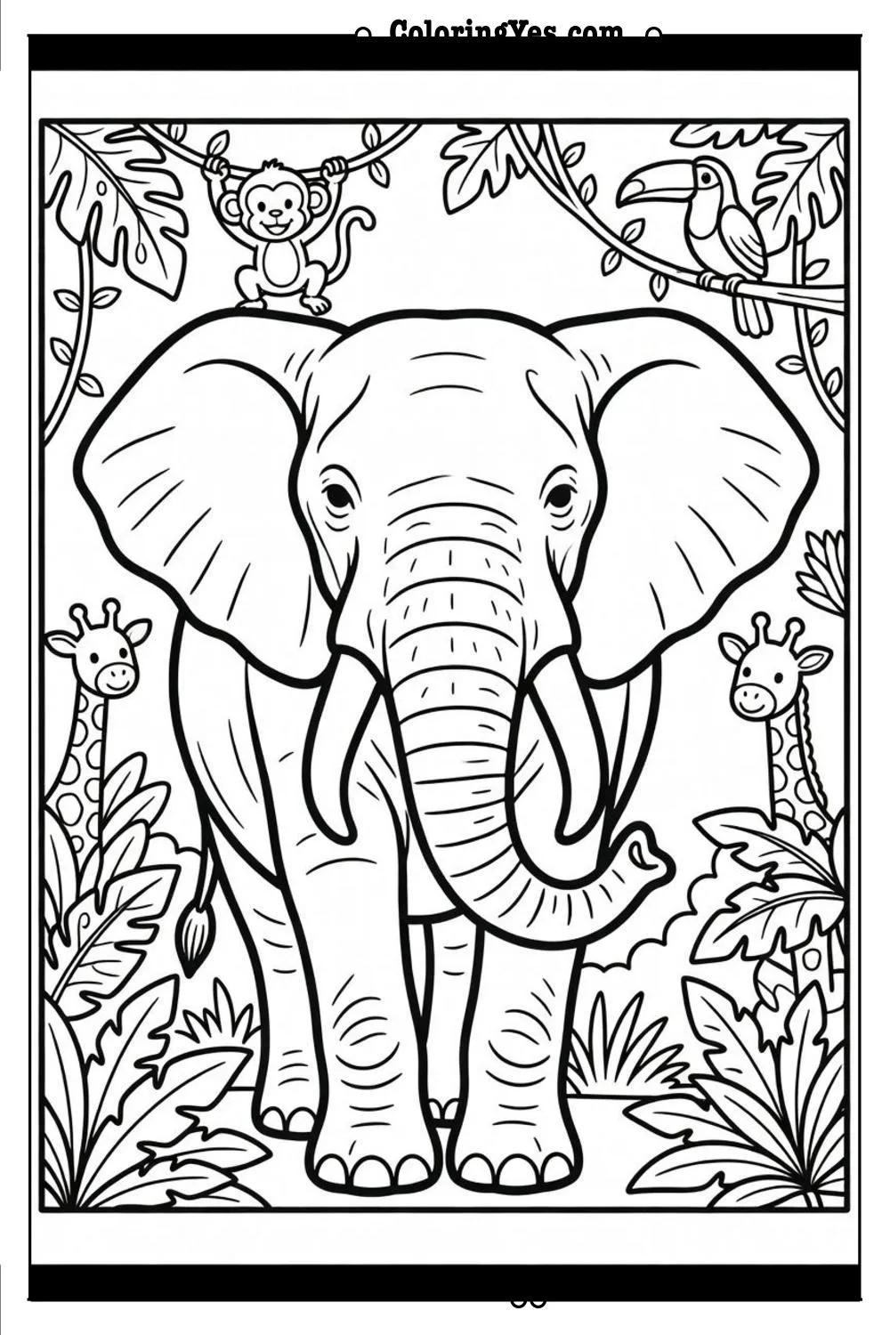 wild jungle animals coloring page scene