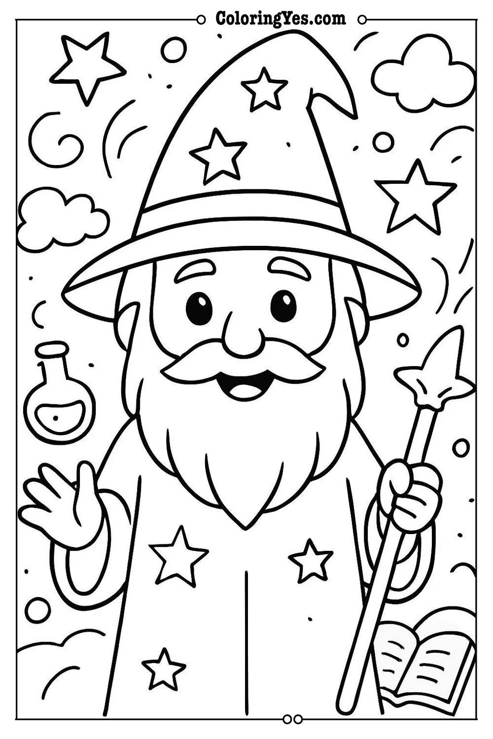 cartoon wizard coloring page for kids
