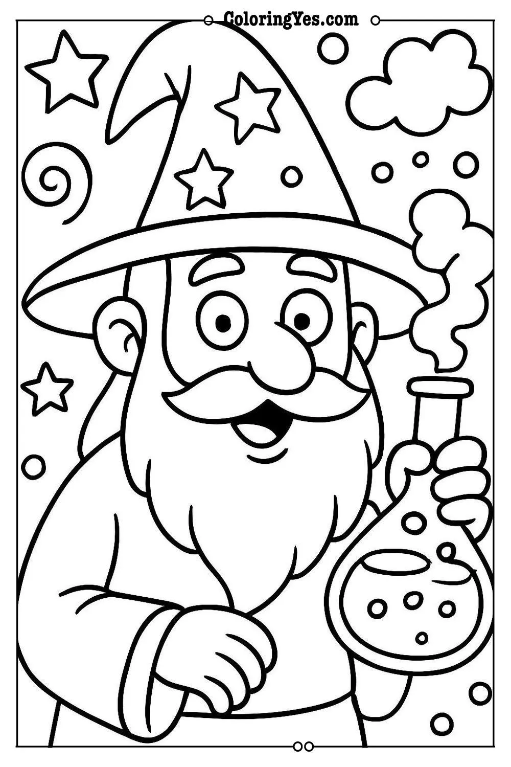 magic potion wizard coloring page