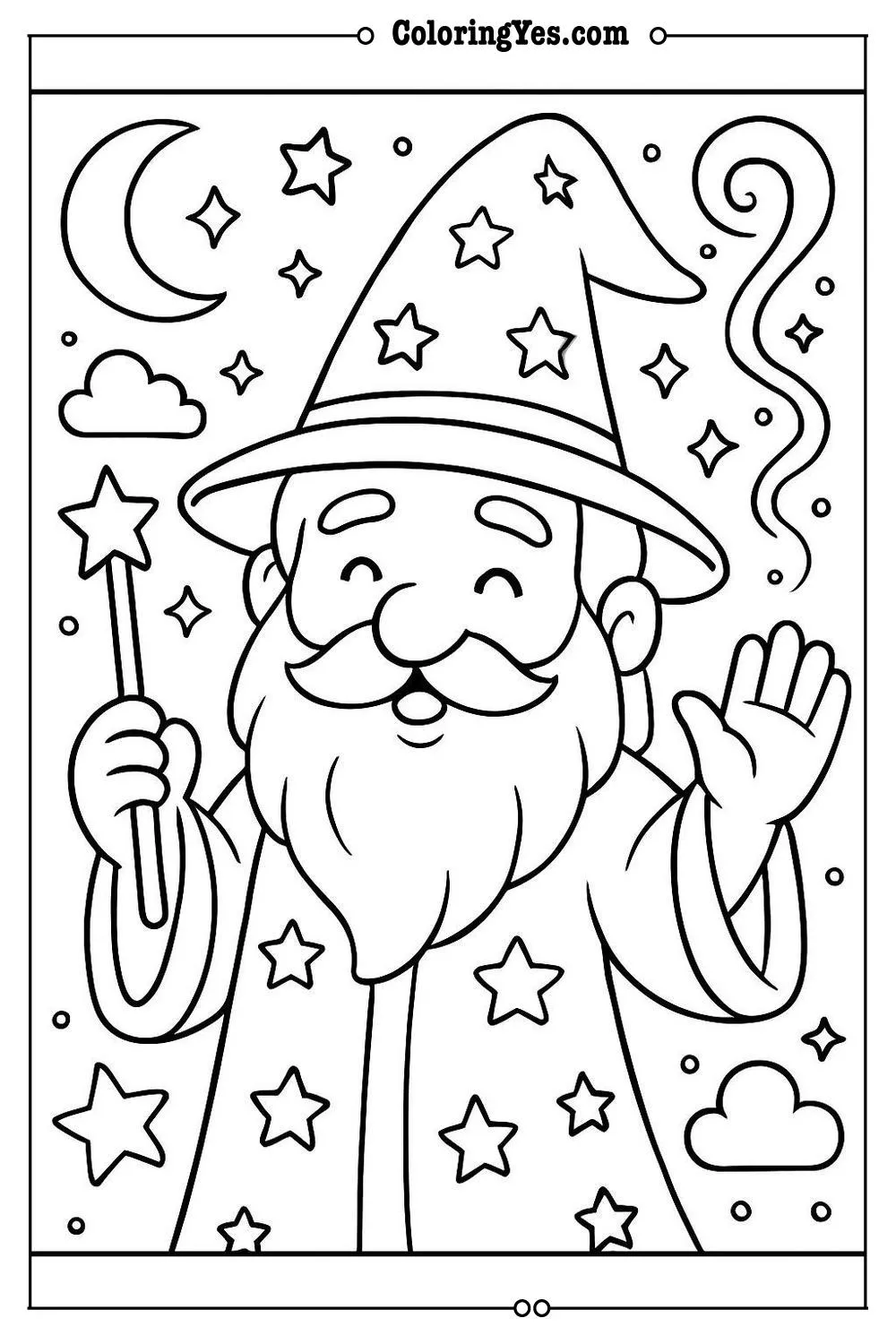 magical wizard coloring page printable
