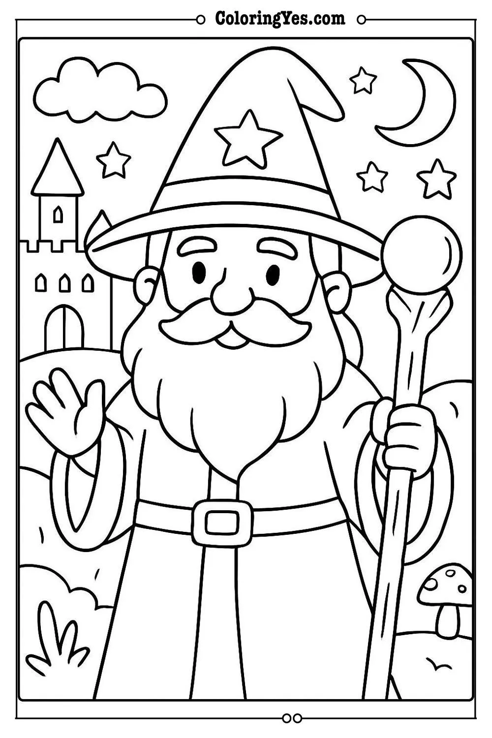 medieval wizard coloring page scene