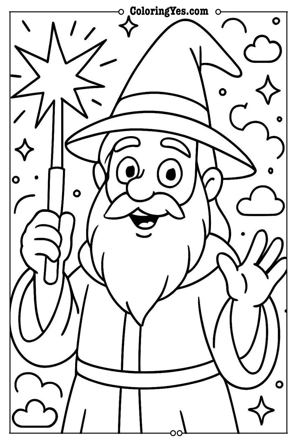 wizard casting spell coloring page