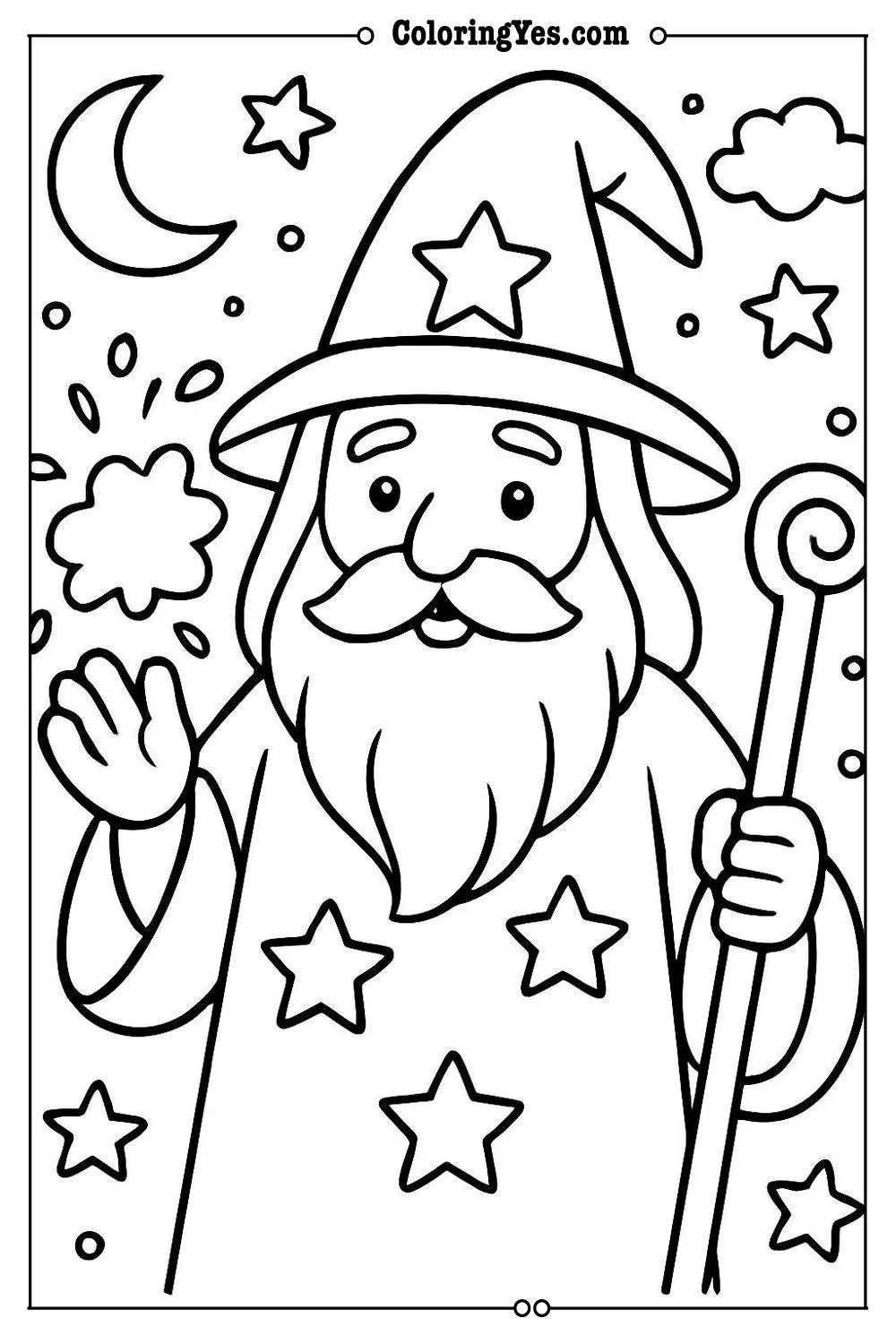 wizard coloring page easy bold lines
