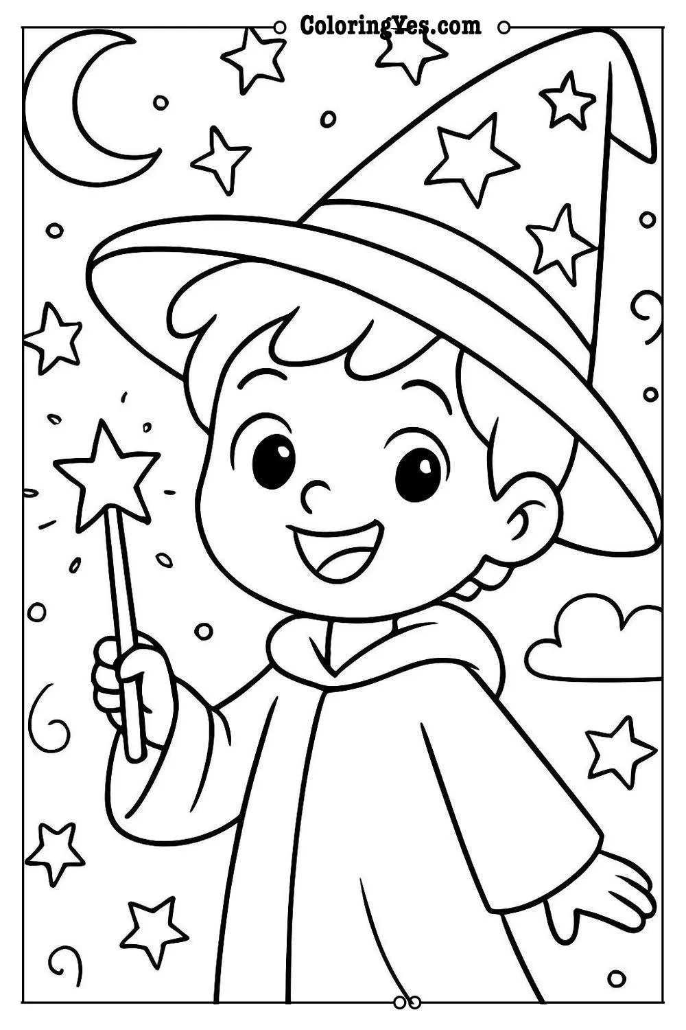wizard coloring page magic wand
