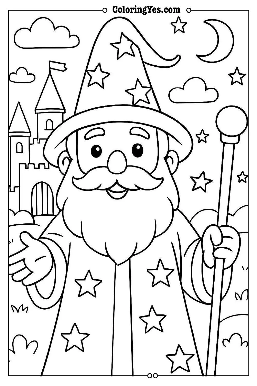 wizard in castle coloring page