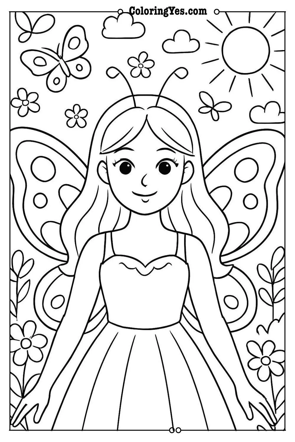 butterfly woman coloring page