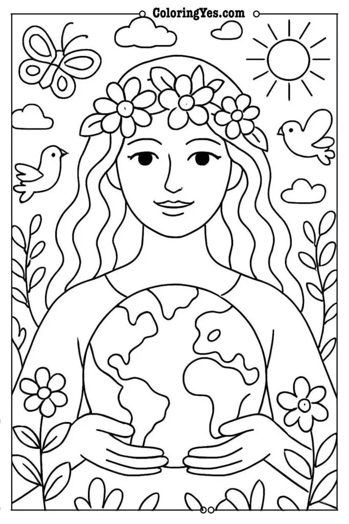 nature woman coloring page