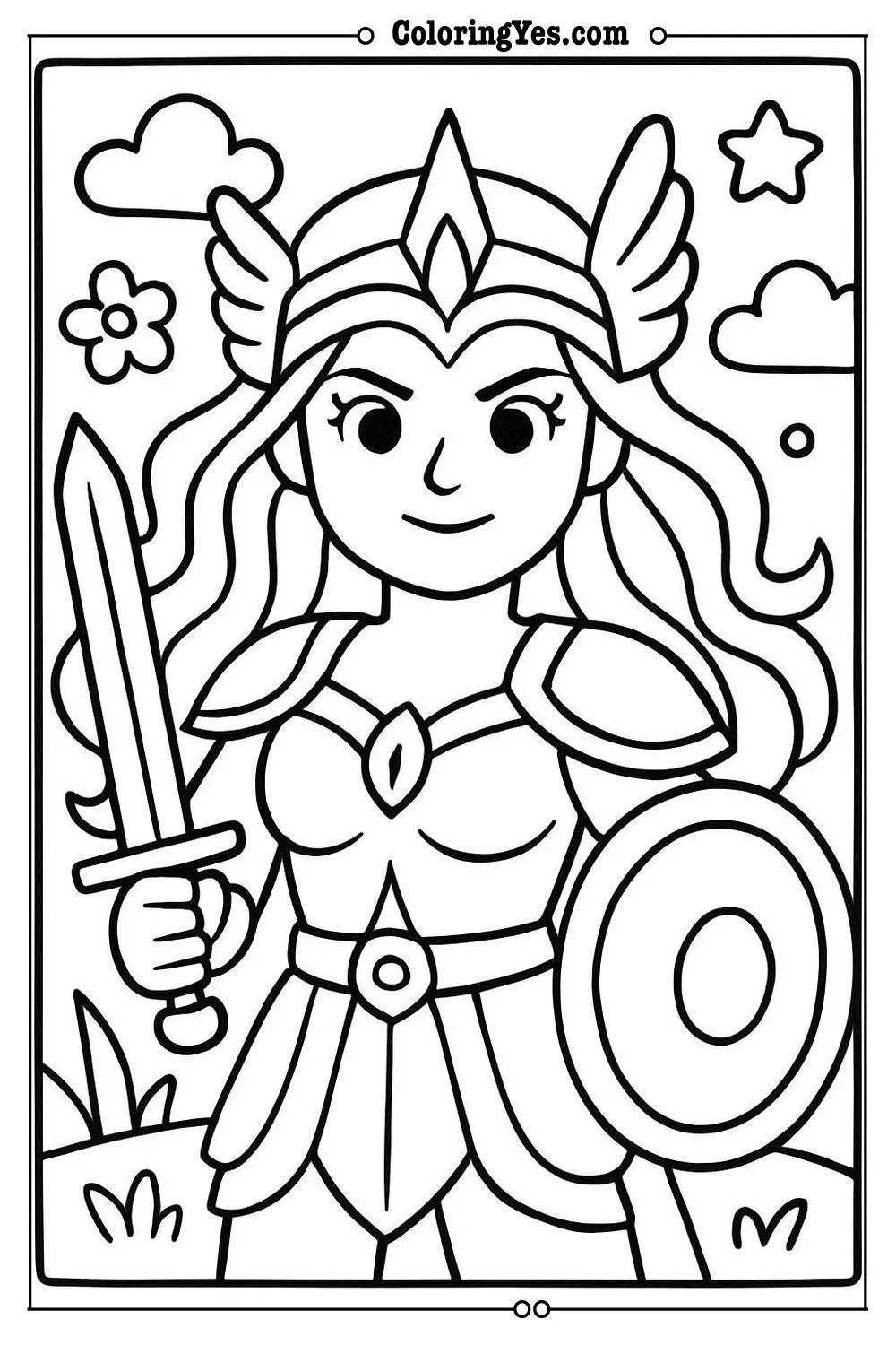 warrior woman coloring page