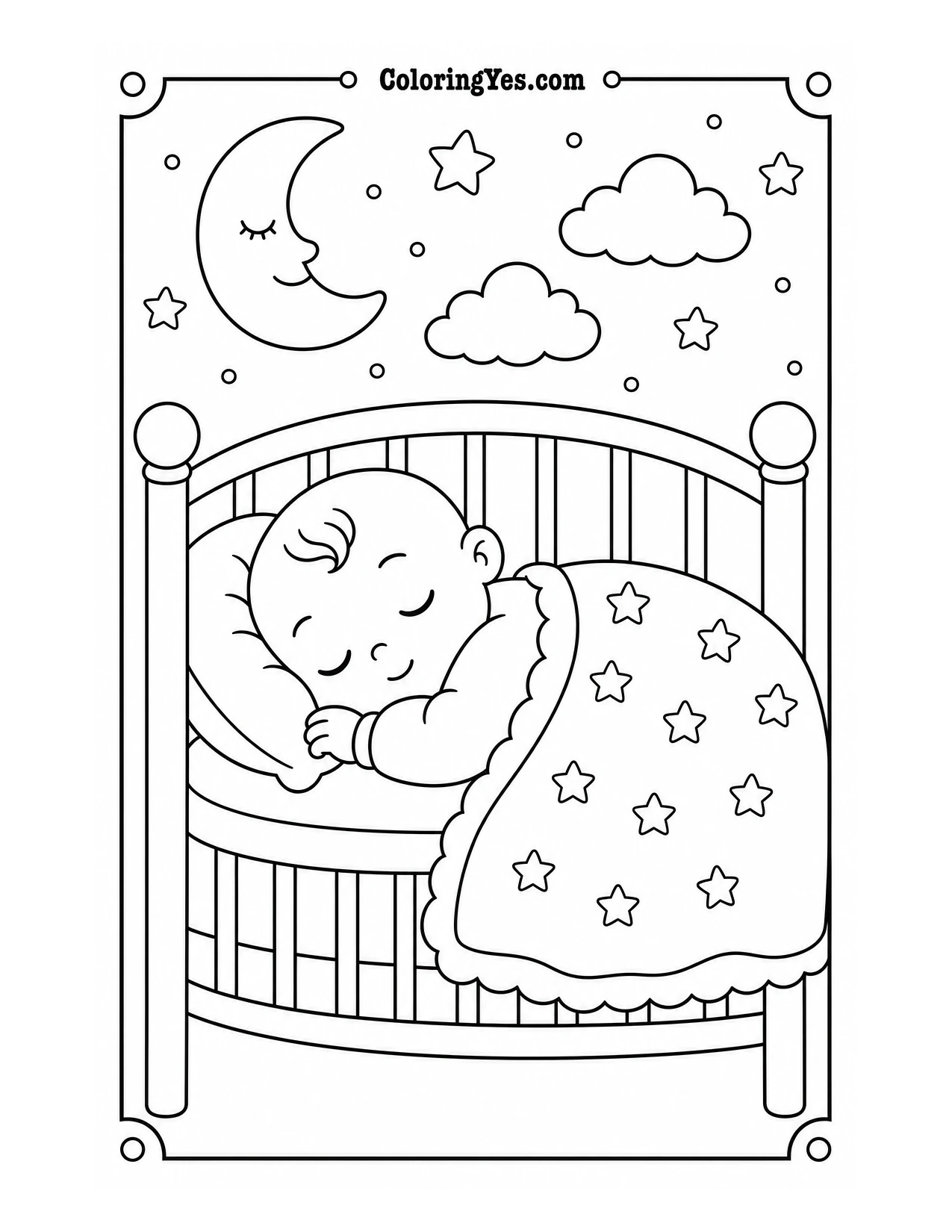 Baby sleeping in crib coloring page
