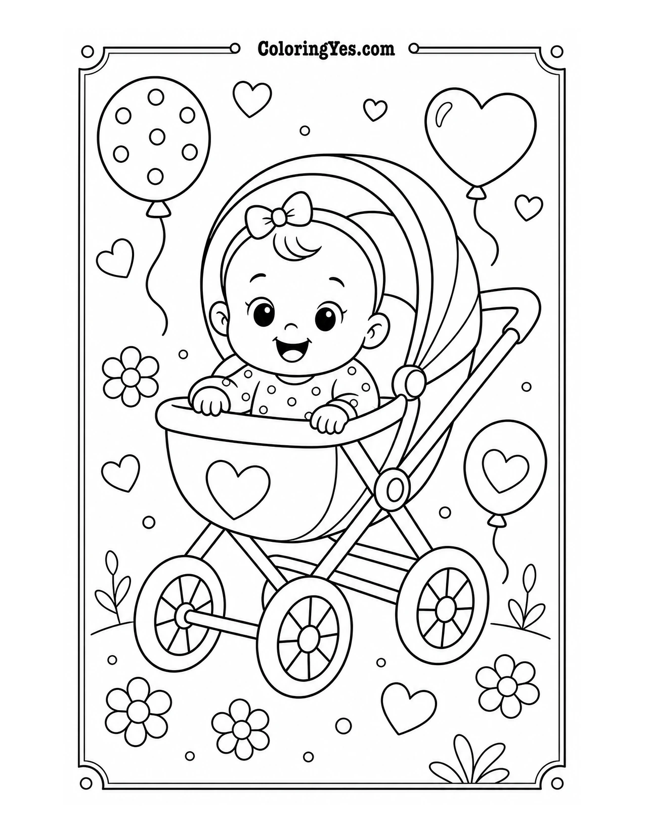 Baby in stroller coloring page