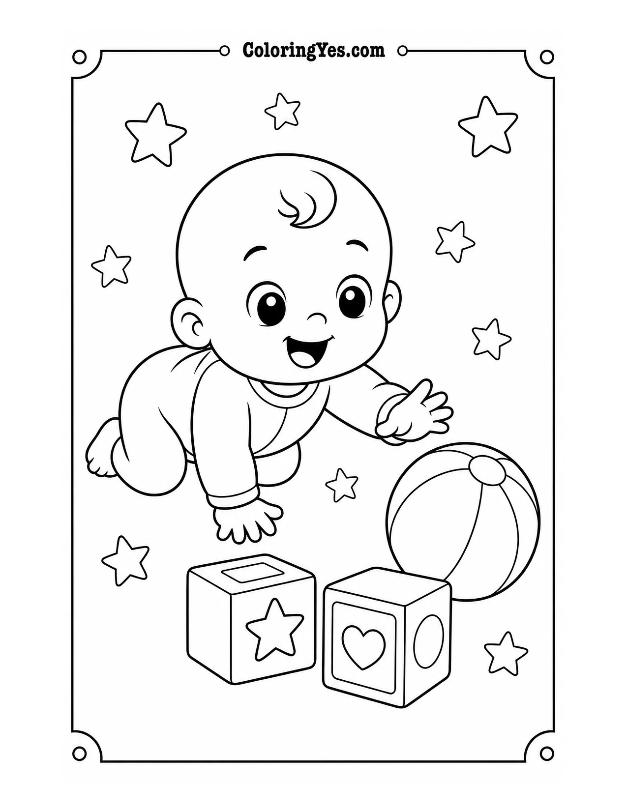Crawling baby with blocks coloring page