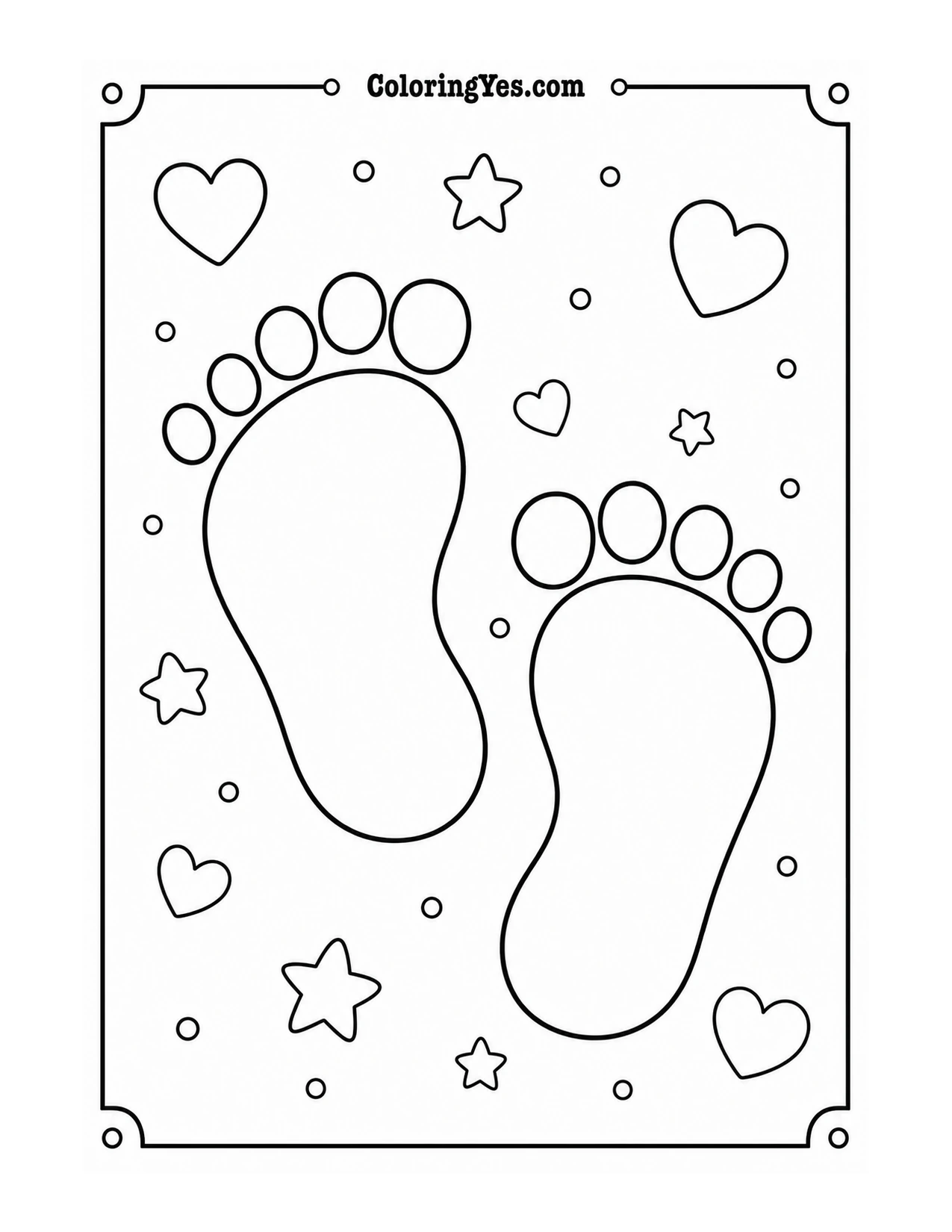 Baby footprints hearts coloring page