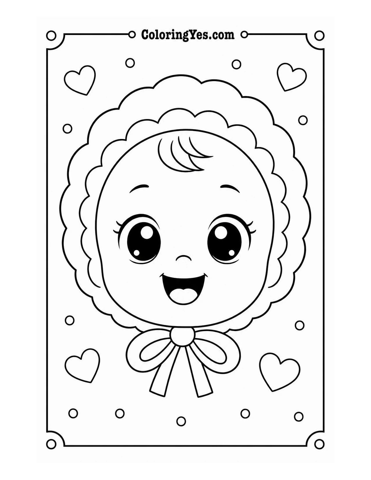 Kawaii baby bonnet coloring page