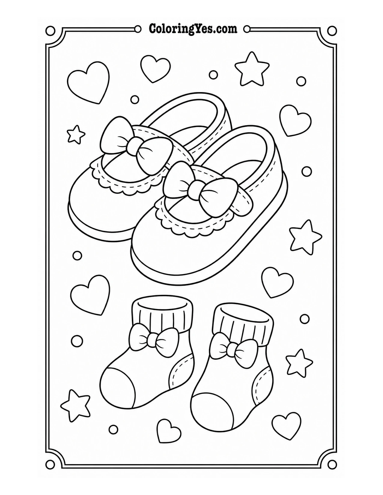 Baby shoes and socks coloring page