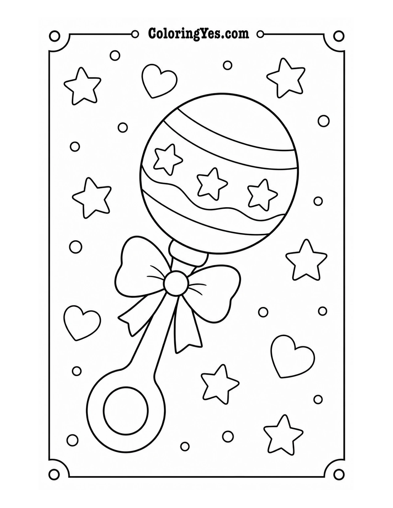 Baby rattle ribbon coloring page