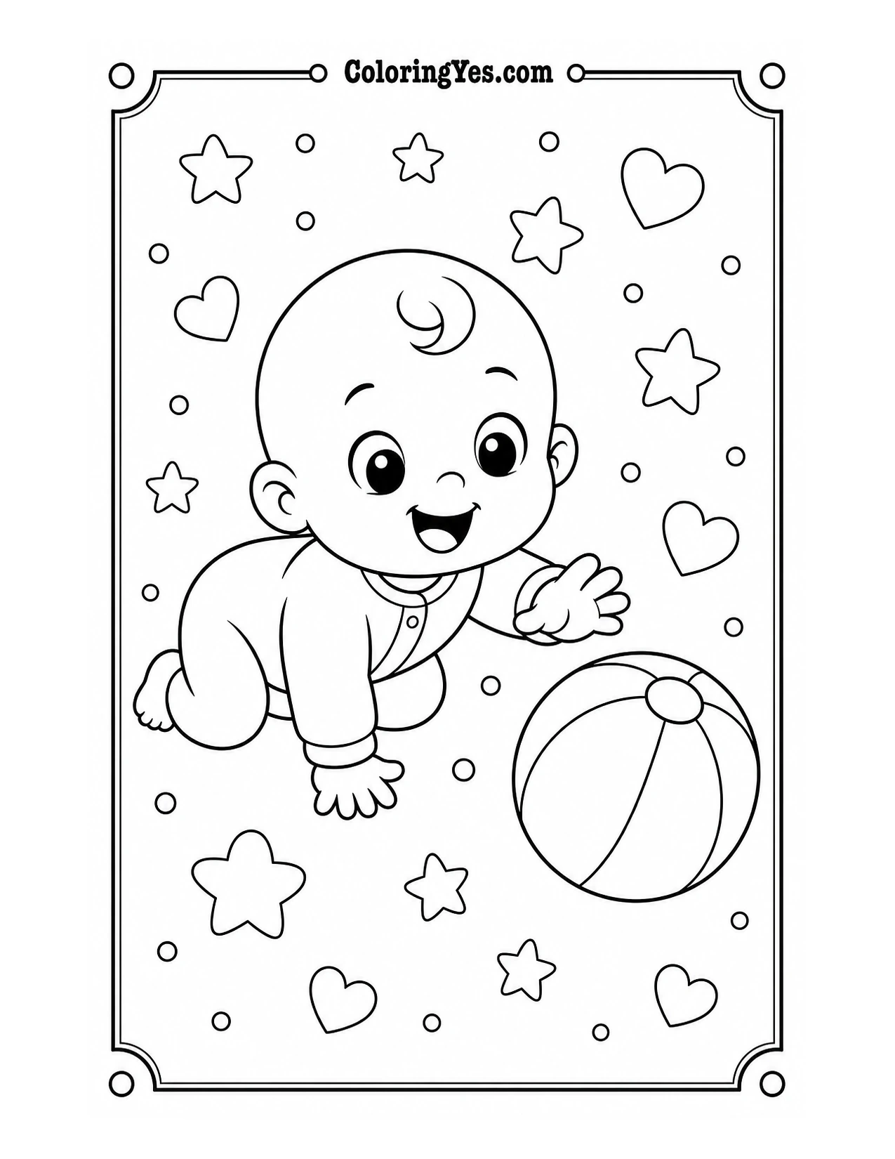 Baby crawling with ball coloring page