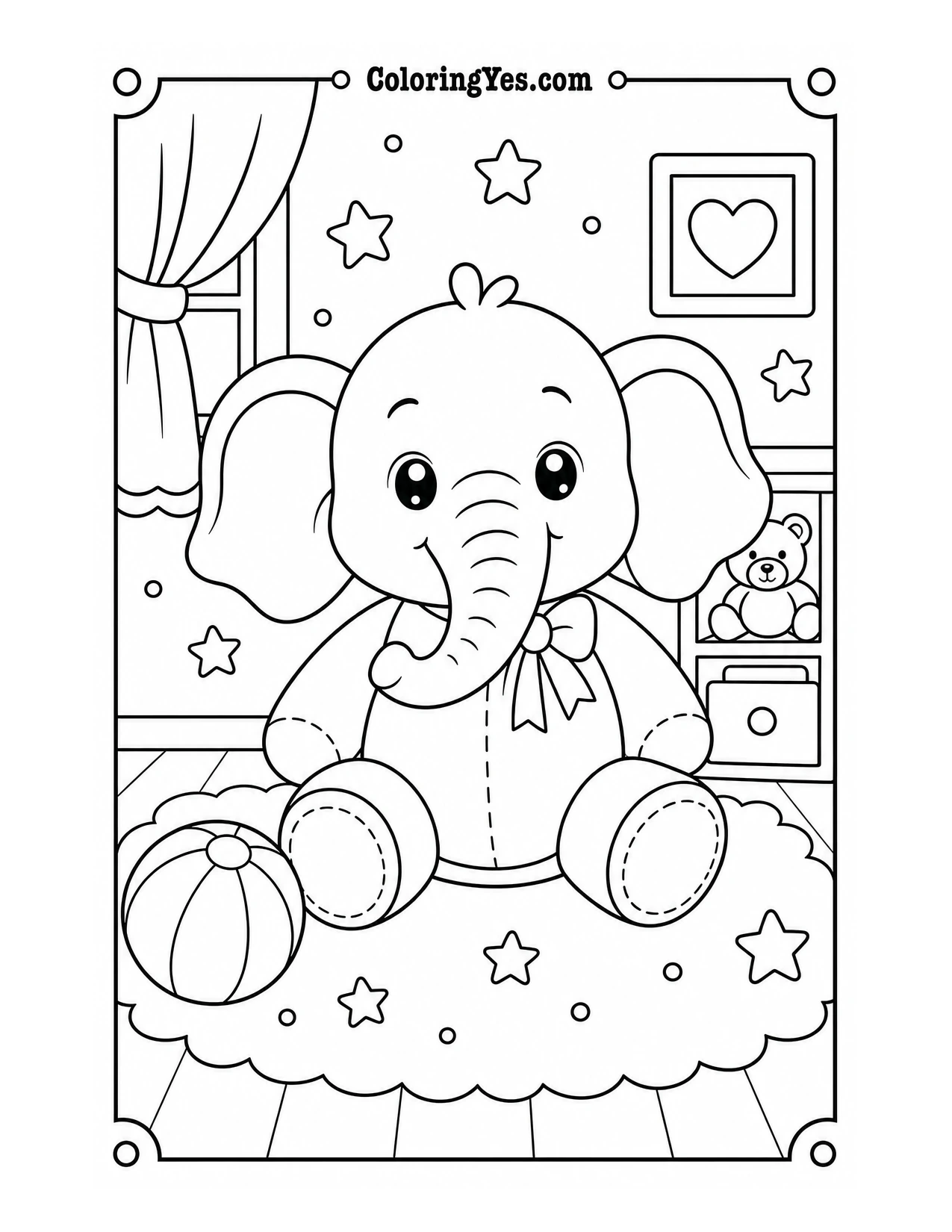 Baby elephant plush nursery coloring page
