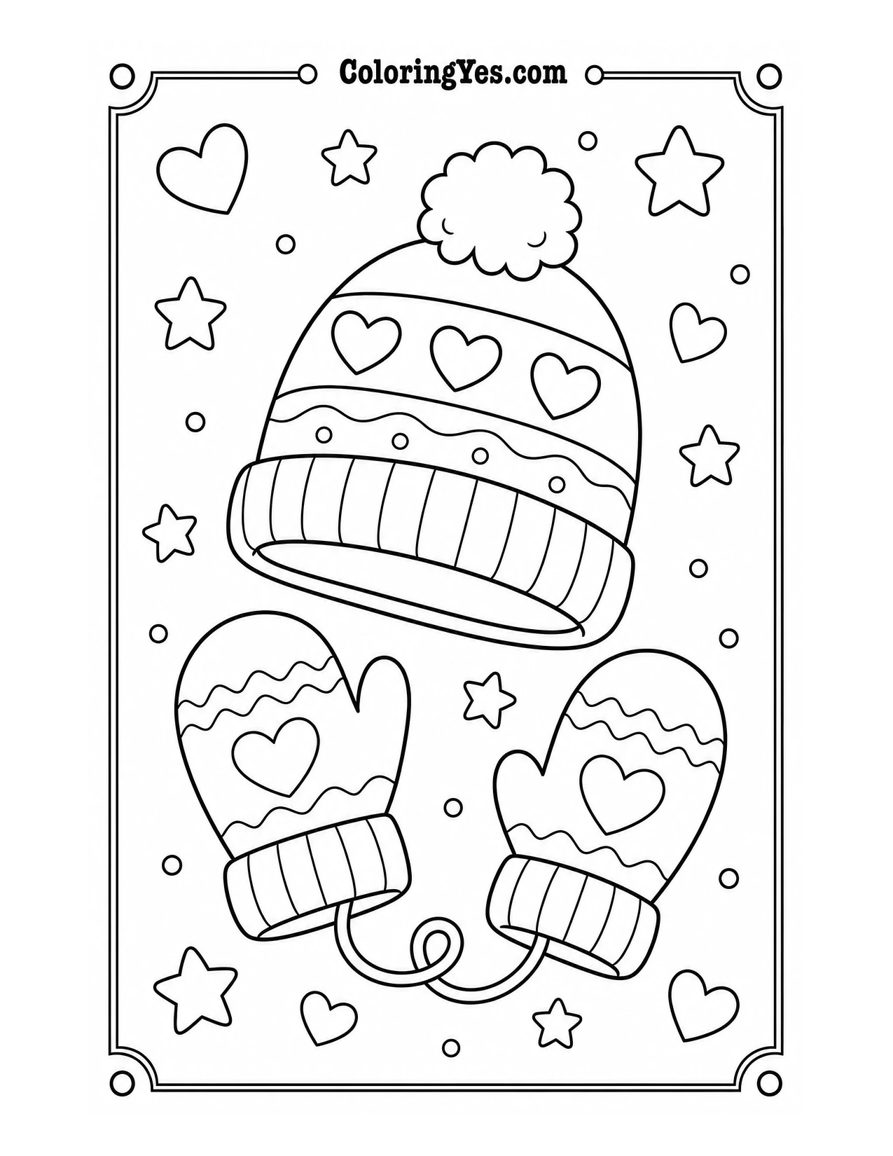 Baby mittens and hat coloring page