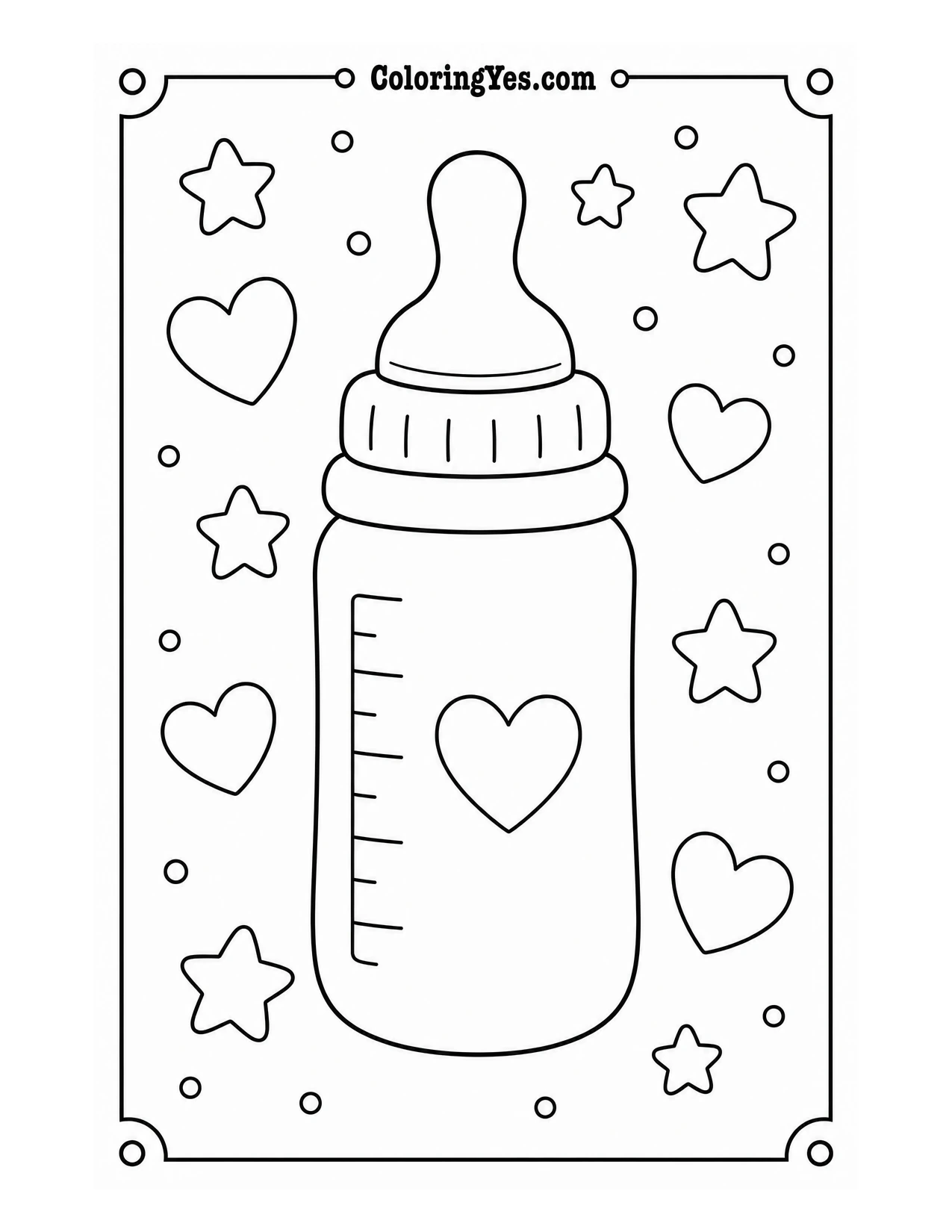 Baby bottle hearts coloring page