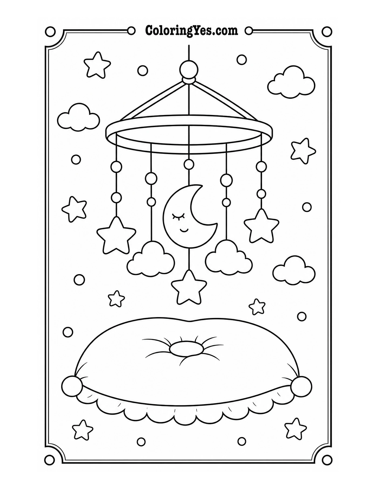 Baby crib mobile pillow coloring page