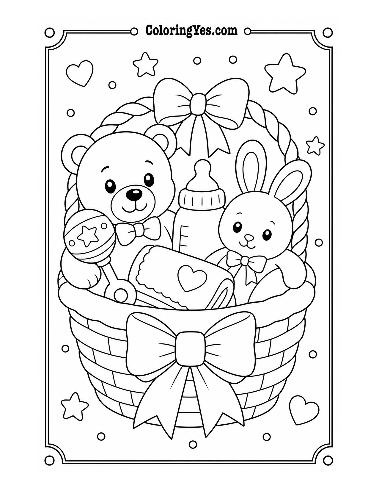 Baby gift basket toys coloring page