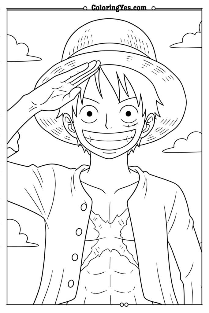 Luffy Giving a Playful Salute.png-Coloringyes.com