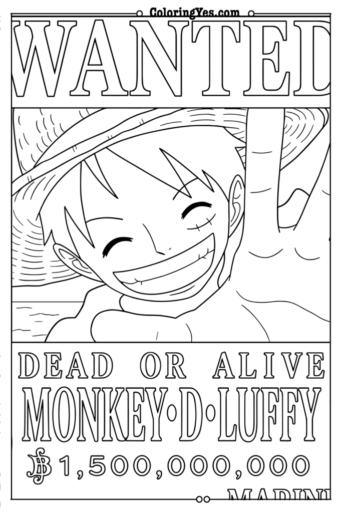 Monkey D. Luffy Wanted Poster.png-Coloringyes.com