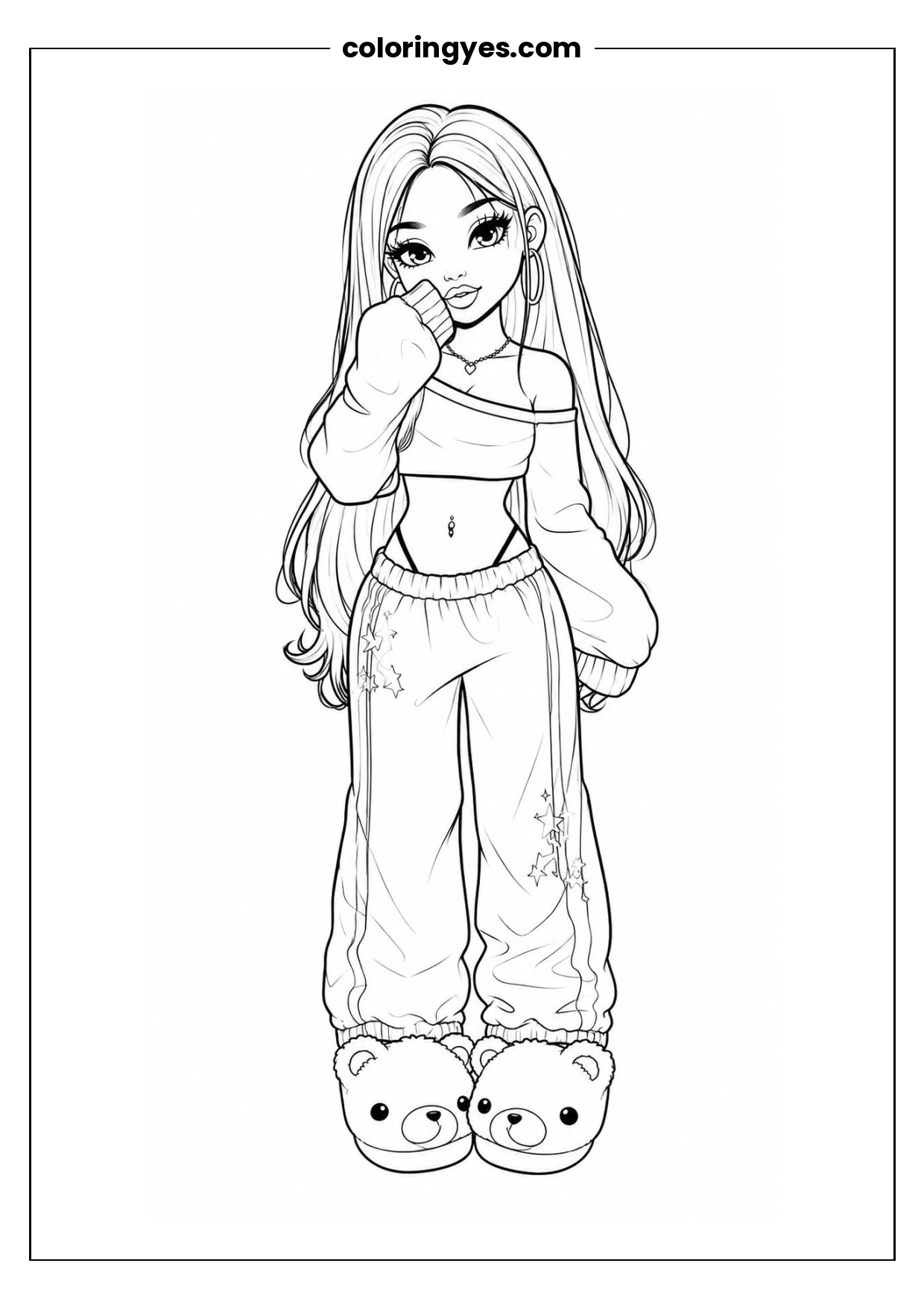 Free Printable Coloring Page: Cartoon Girl with Long Hair