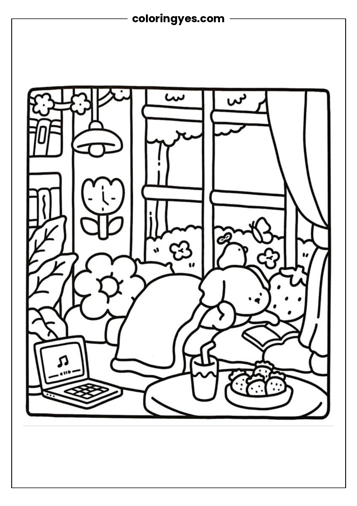 Free Printable Coloring Page: Woman in Her Living Room