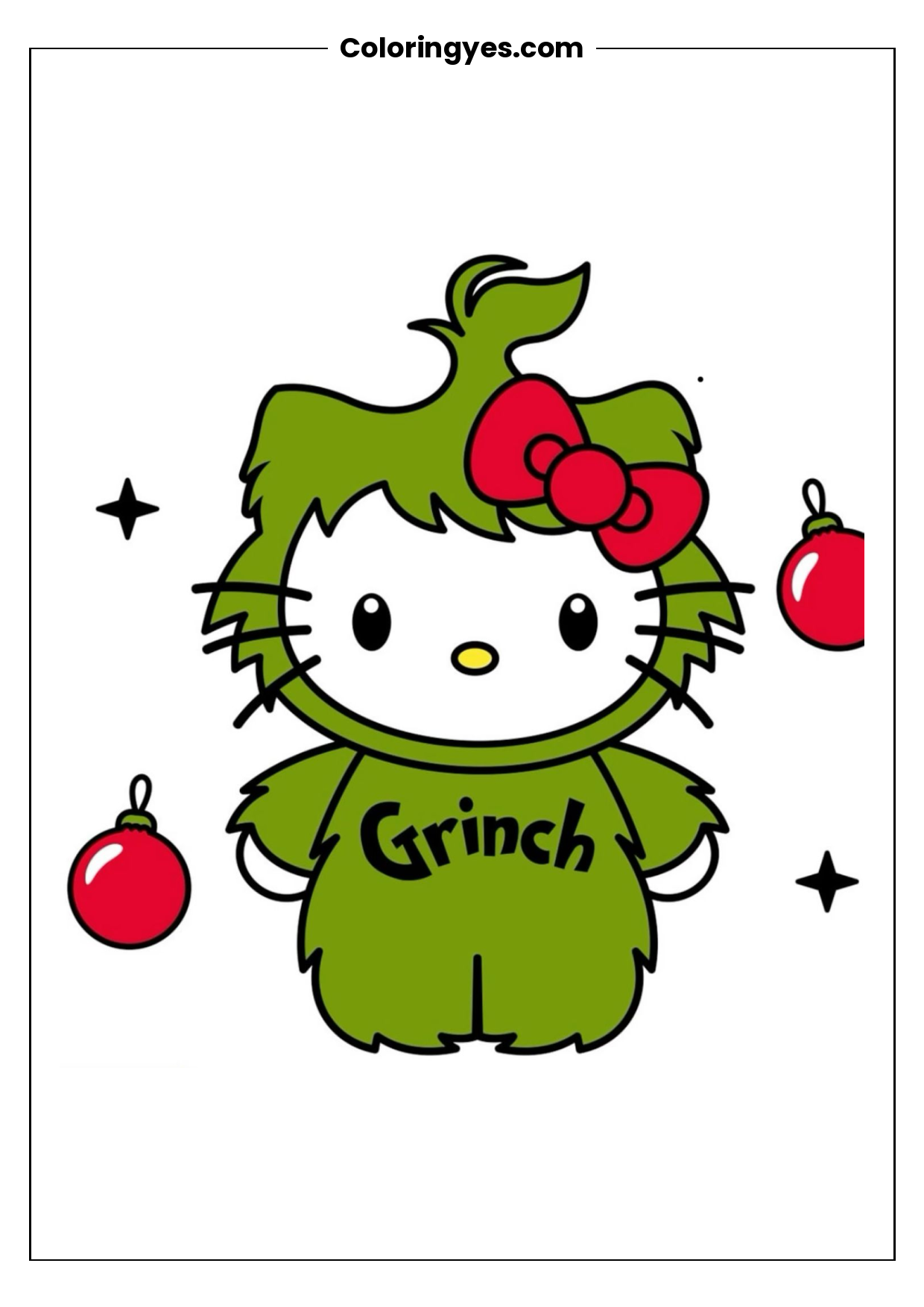 Hello Kitty Christmas Card Coloring Page: Free Printable