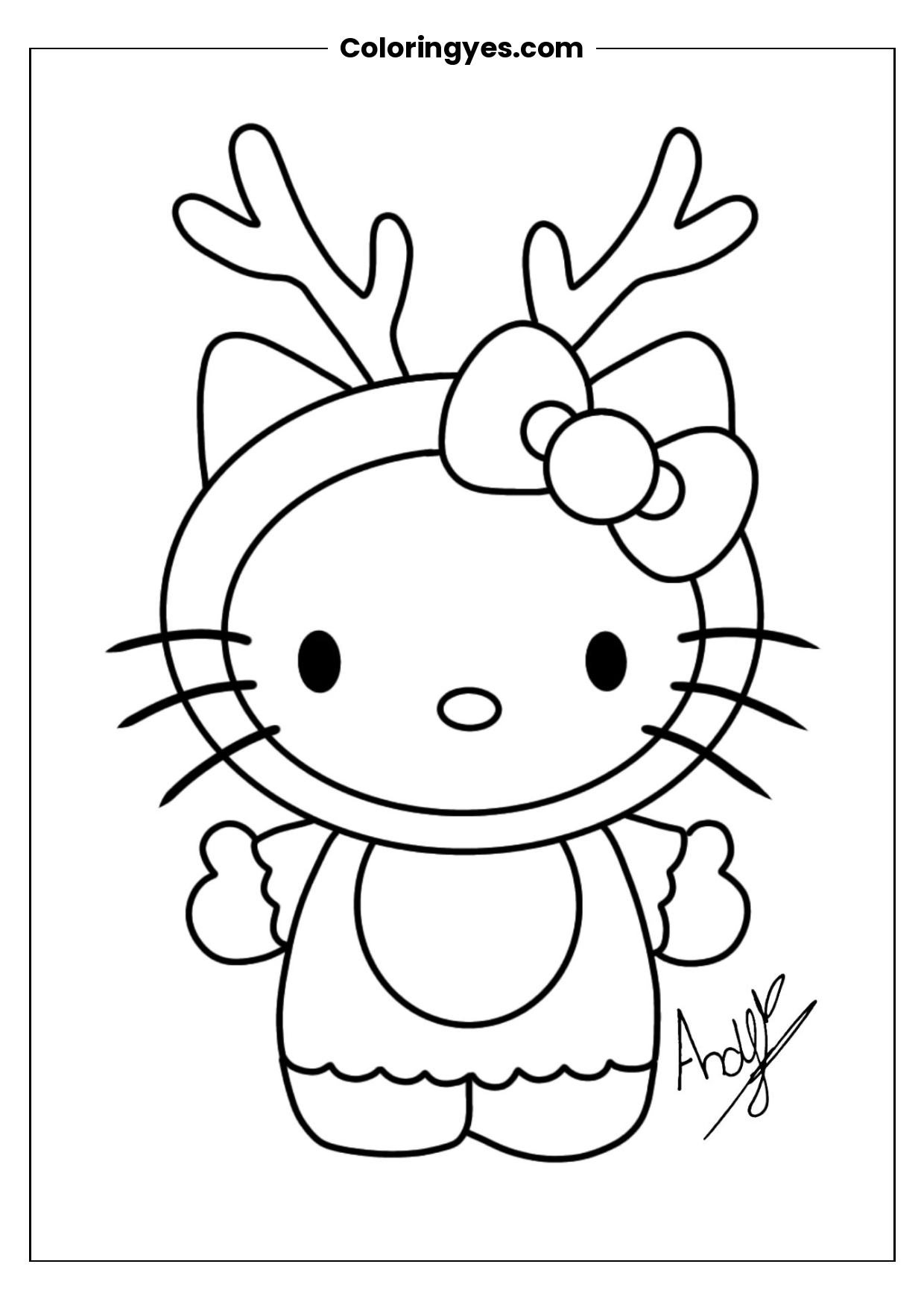 Hello Kitty Christmas Coloring Page: Free Printable Black-and-White Sheet
