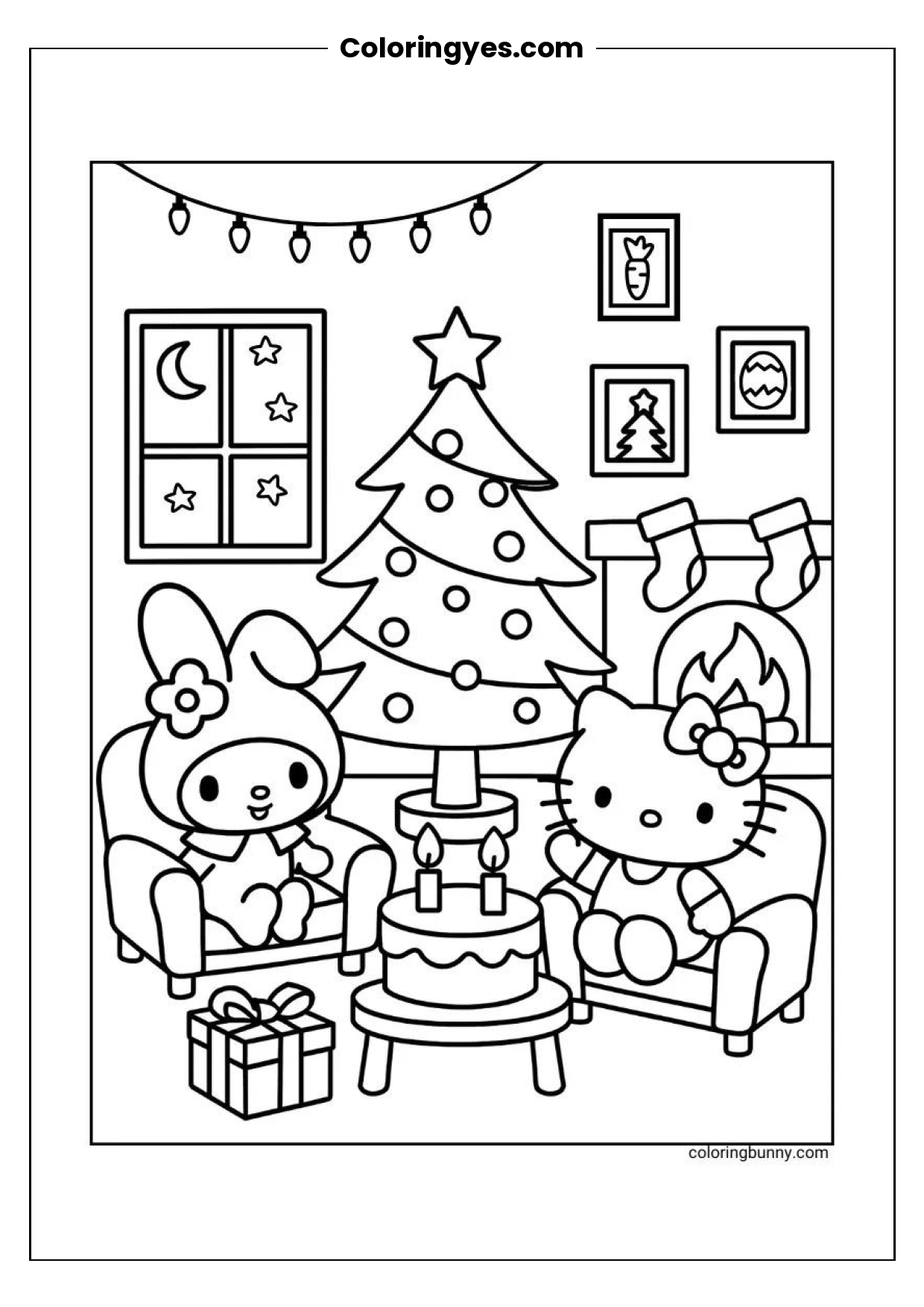 Hello Kitty Christmas Coloring Page: Free Printable for Kids