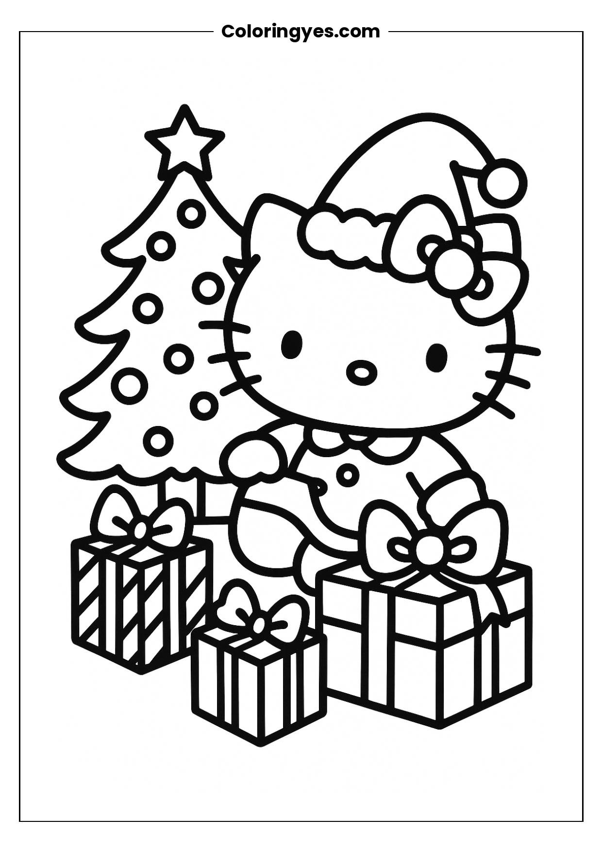 Hello Kitty Christmas Coloring Page: Free Printable Holiday