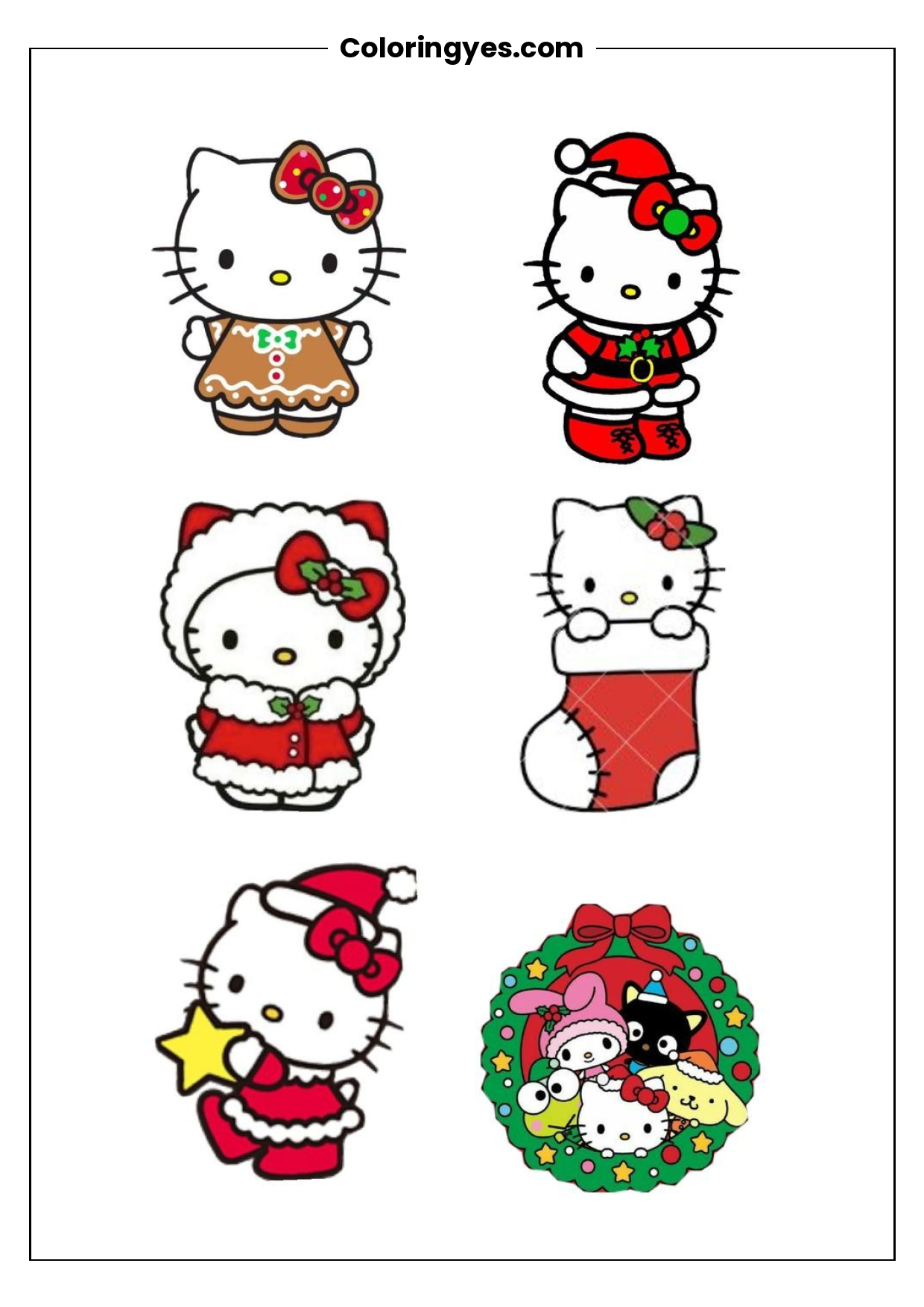 Hello Kitty Christmas Stickers Coloring Page