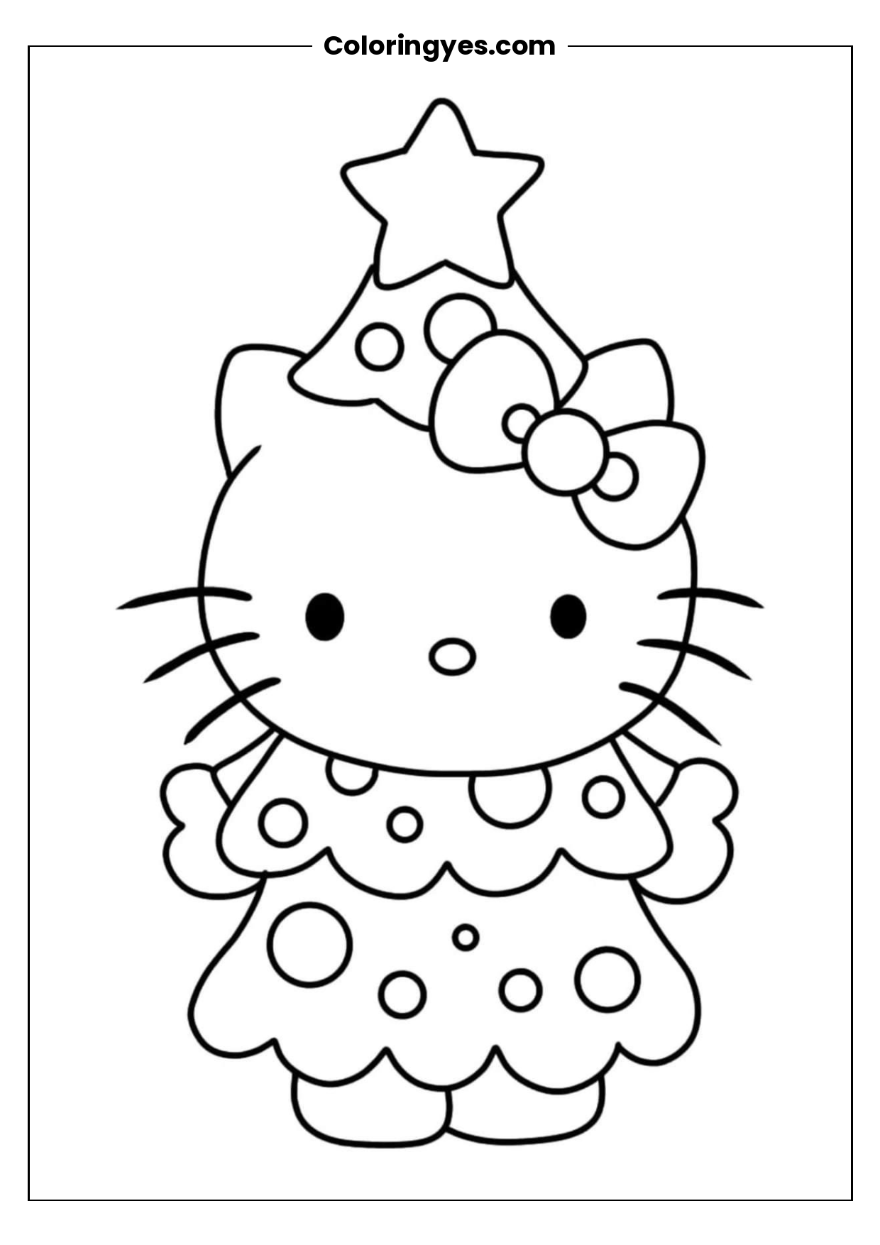 Skill Tree Line Hello Kitty Christmas Tree Coloring Page: Free Printable Fun