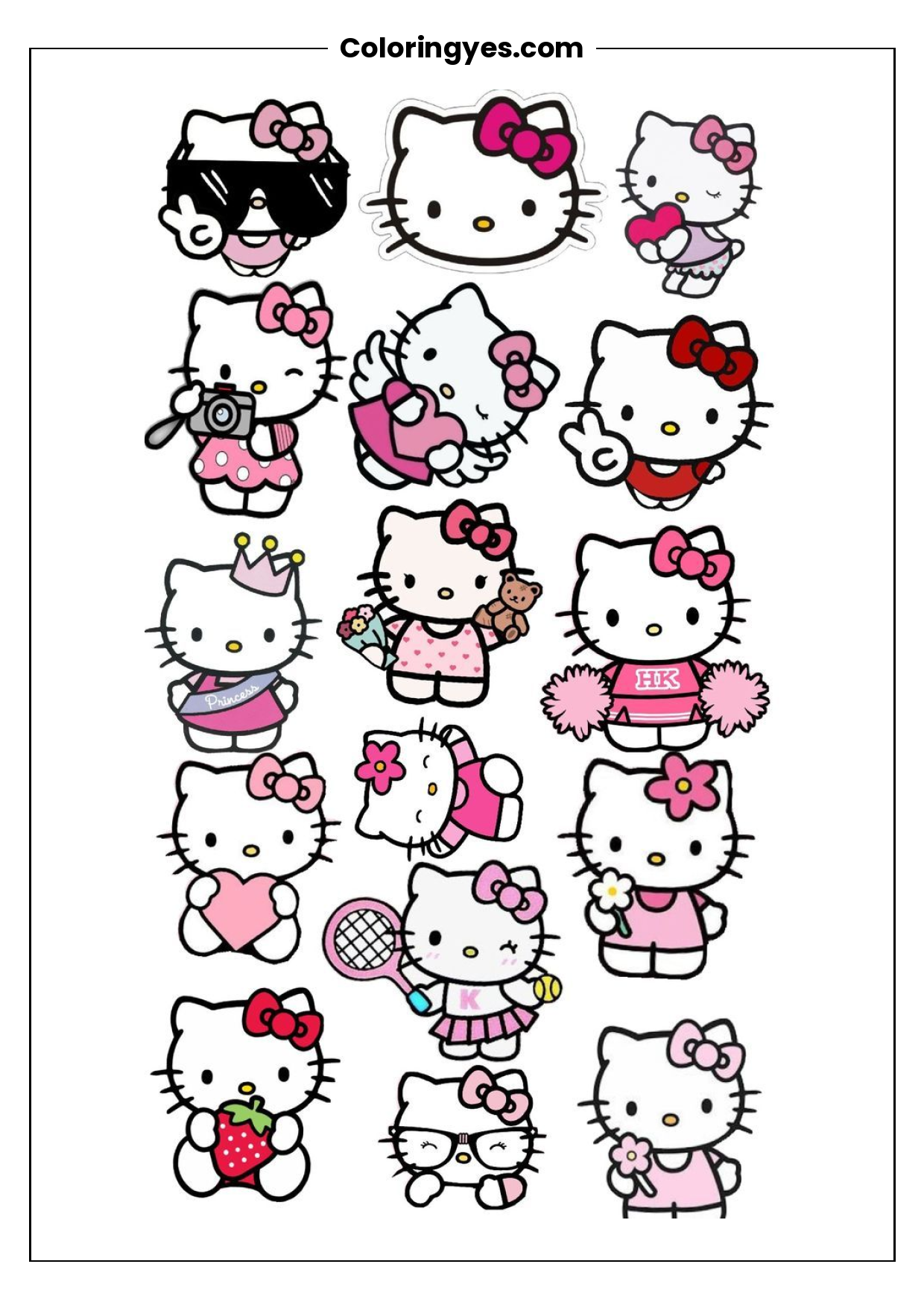 Hello Kitty Stickers Coloring Page: Fun Black-and-White Printable