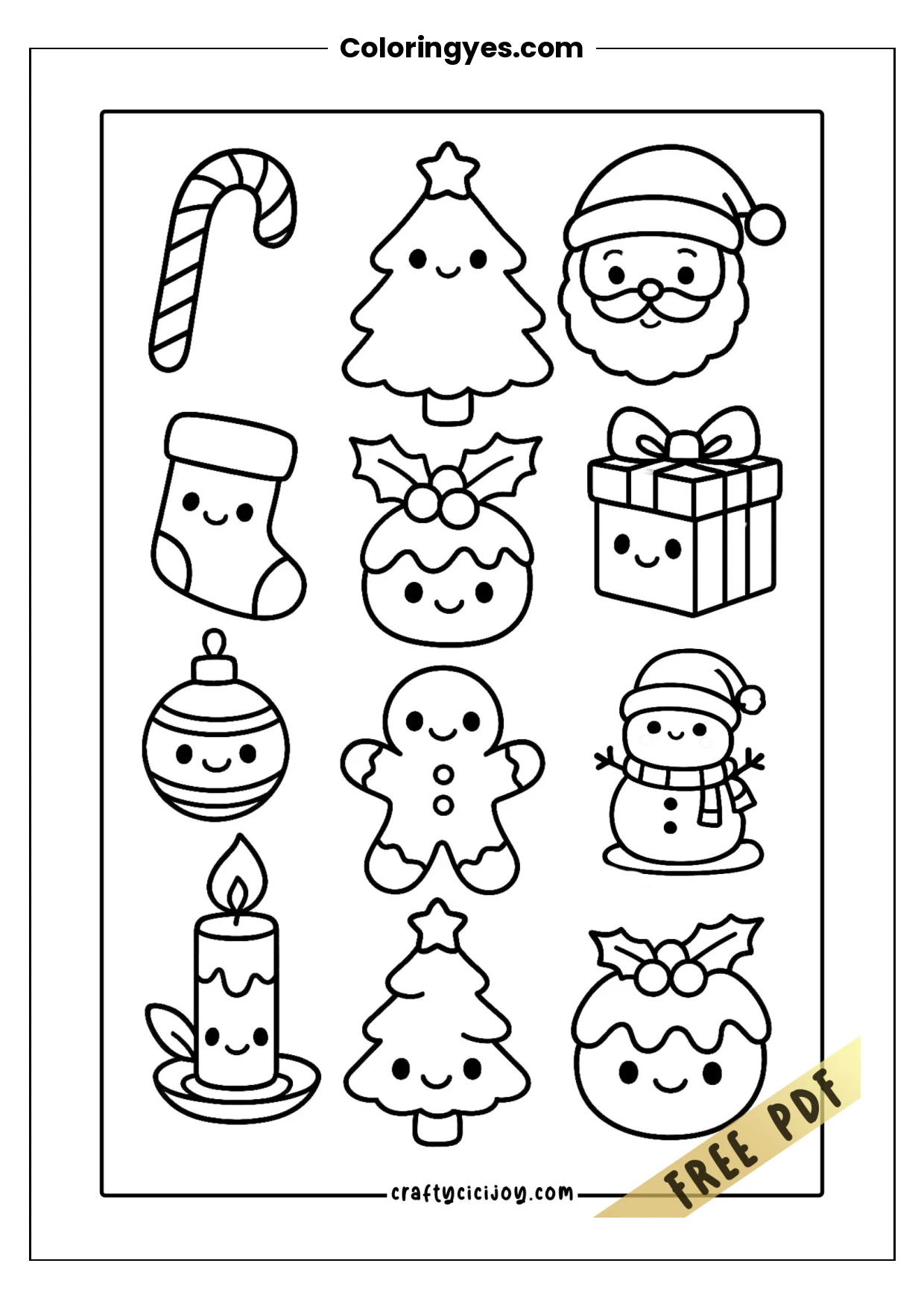Kawaii Christmas Coloring Page: Free Printable Fun