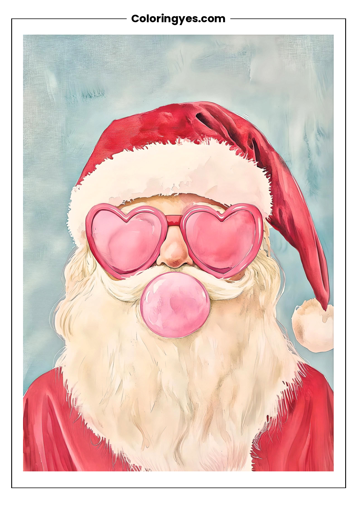 Santa Claus with Heart-Shaped Sunglasses Coloring Page