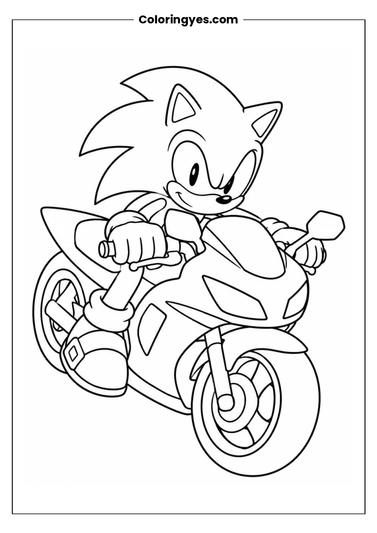 Sonic on a Motorcycle Coloring Page: Free Printable Fun