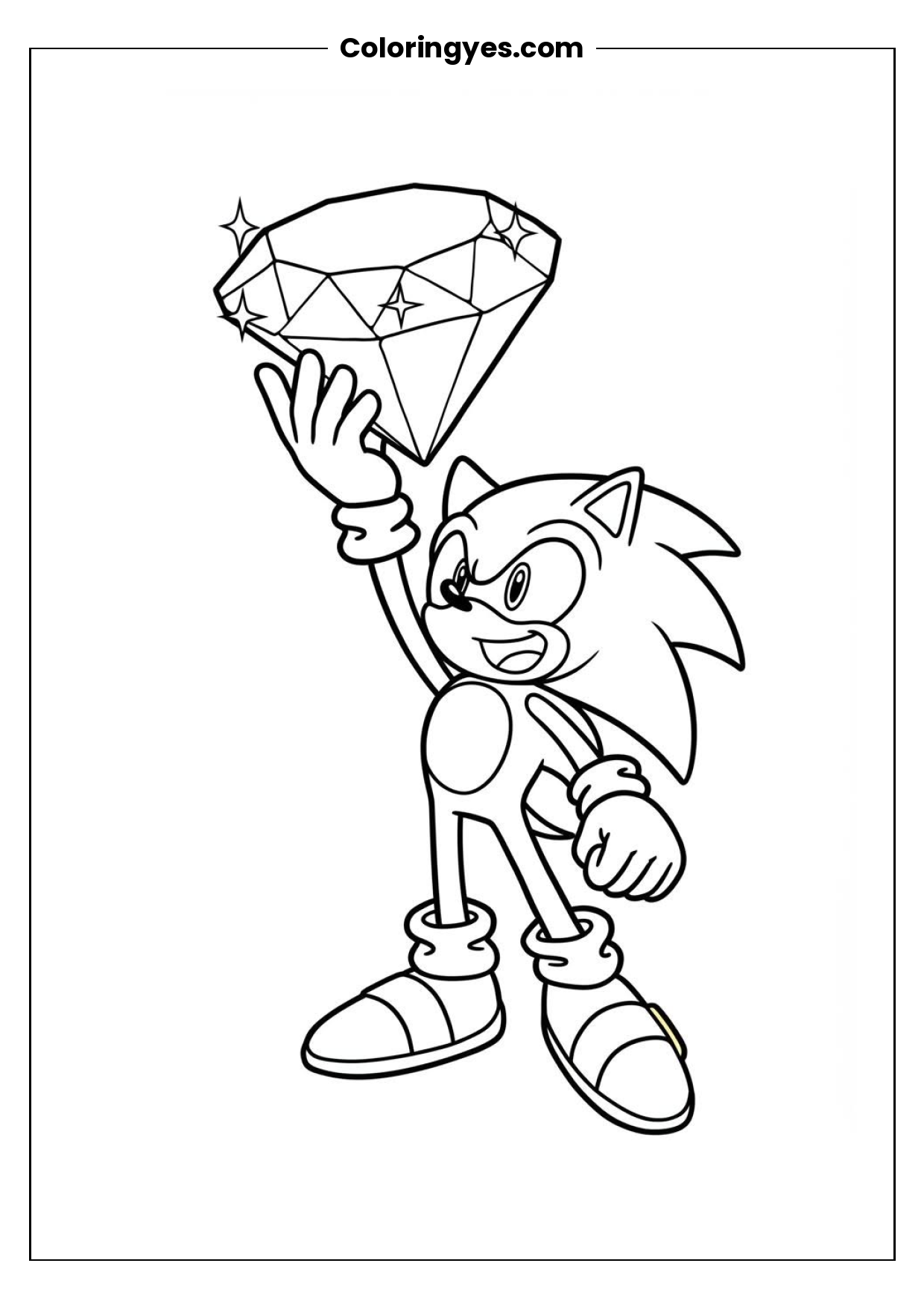 Sonic the Hedgehog Holding a Diamond Coloring Page