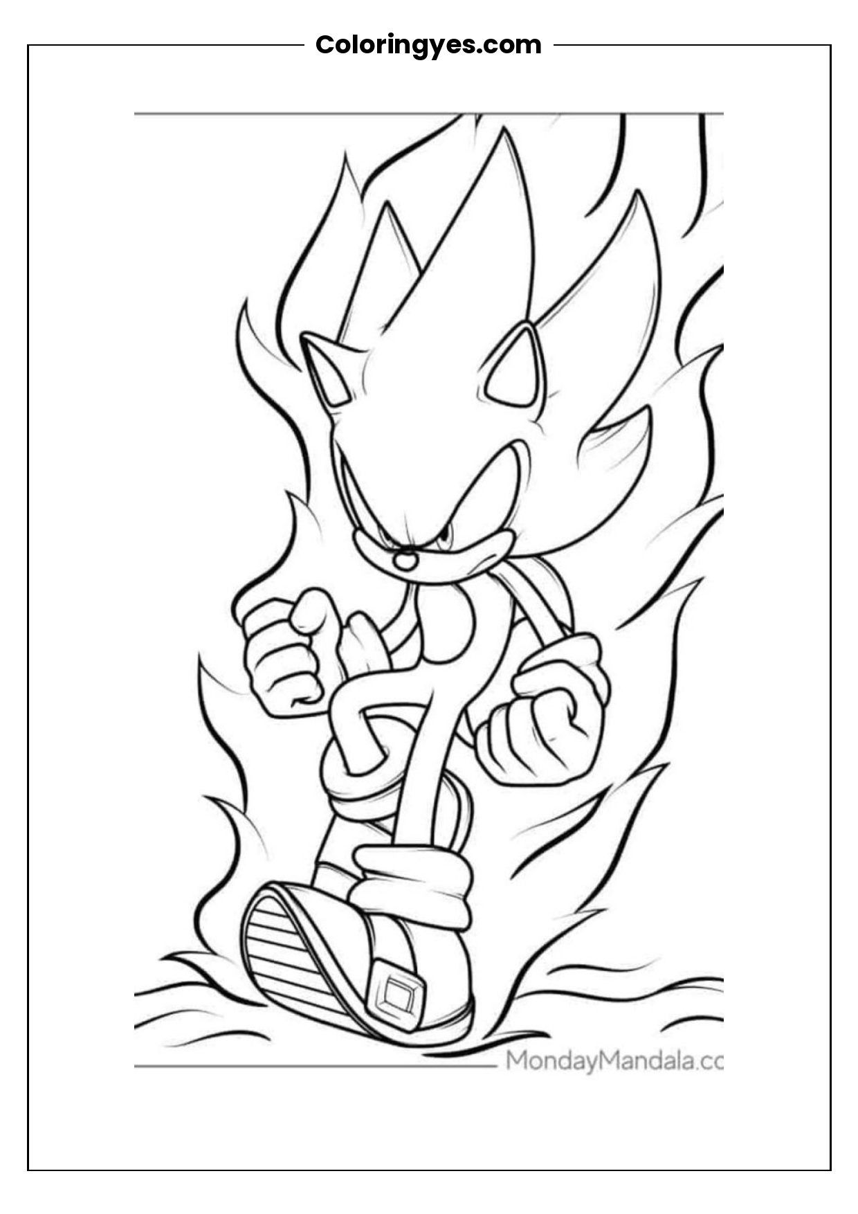 Sonic the Hedgehog Running Through Water Coloring Page