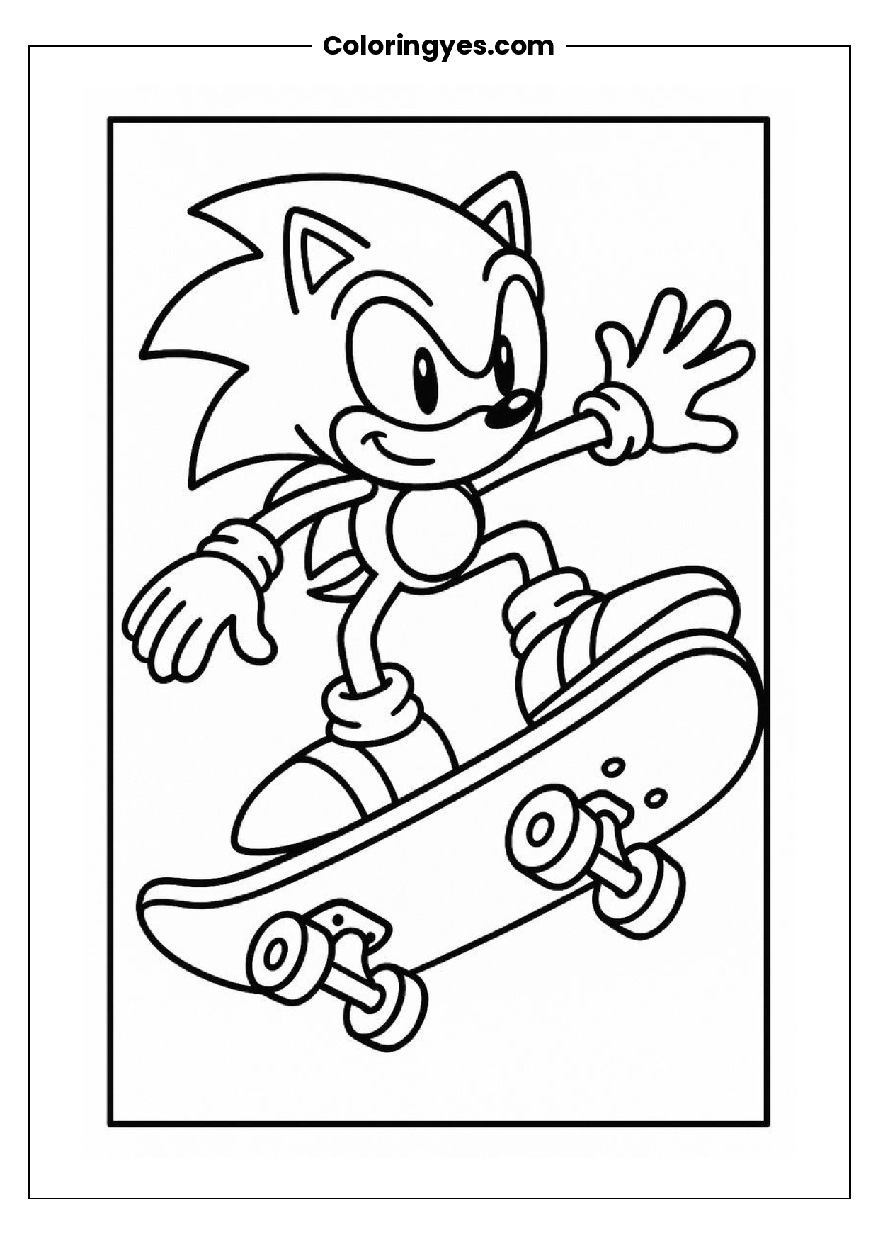 Sonic the Hedgehog Skateboarder Coloring Page for Kids