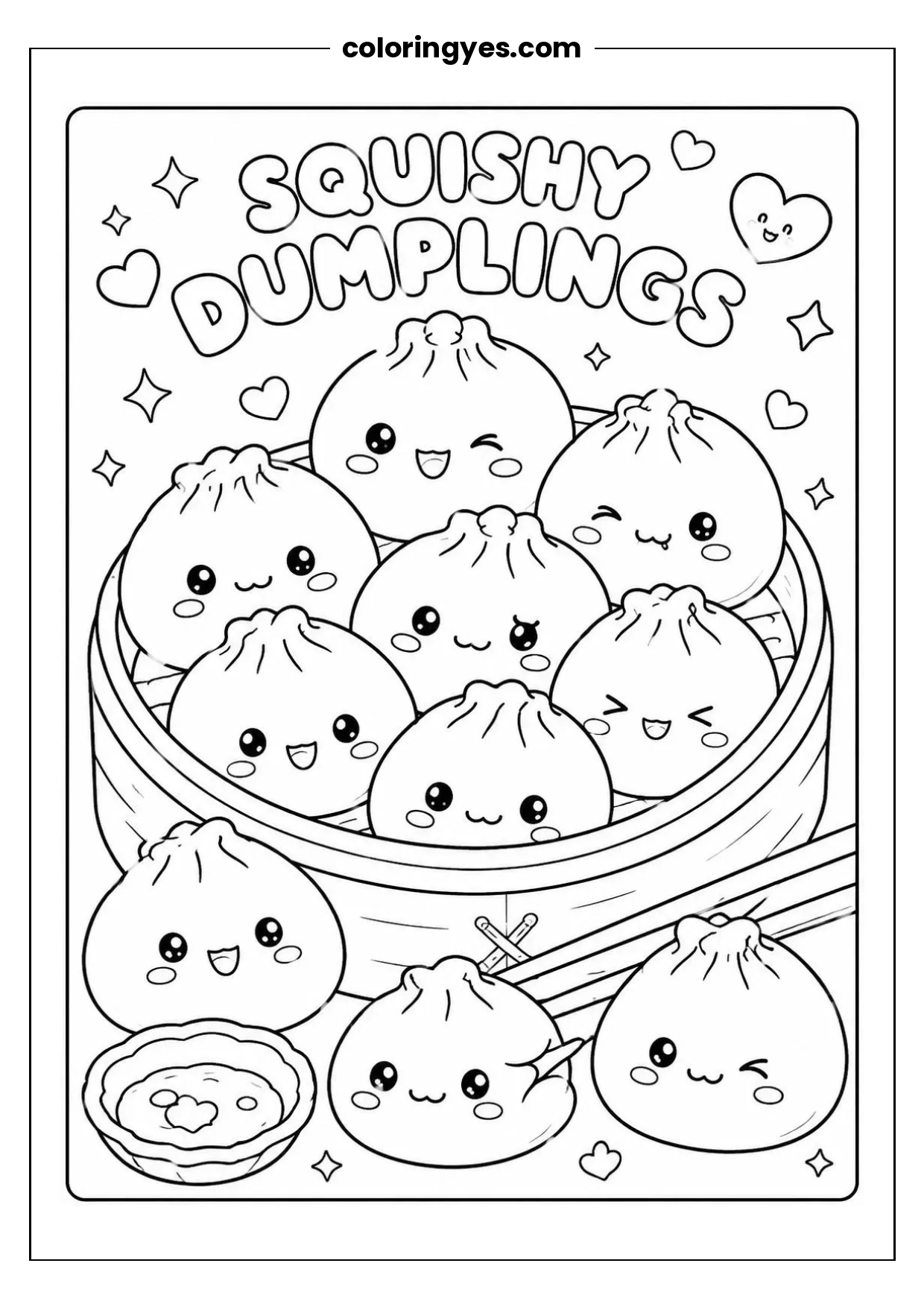 Squishy Dumplings Coloring Page: Free Printable for Food Lovers