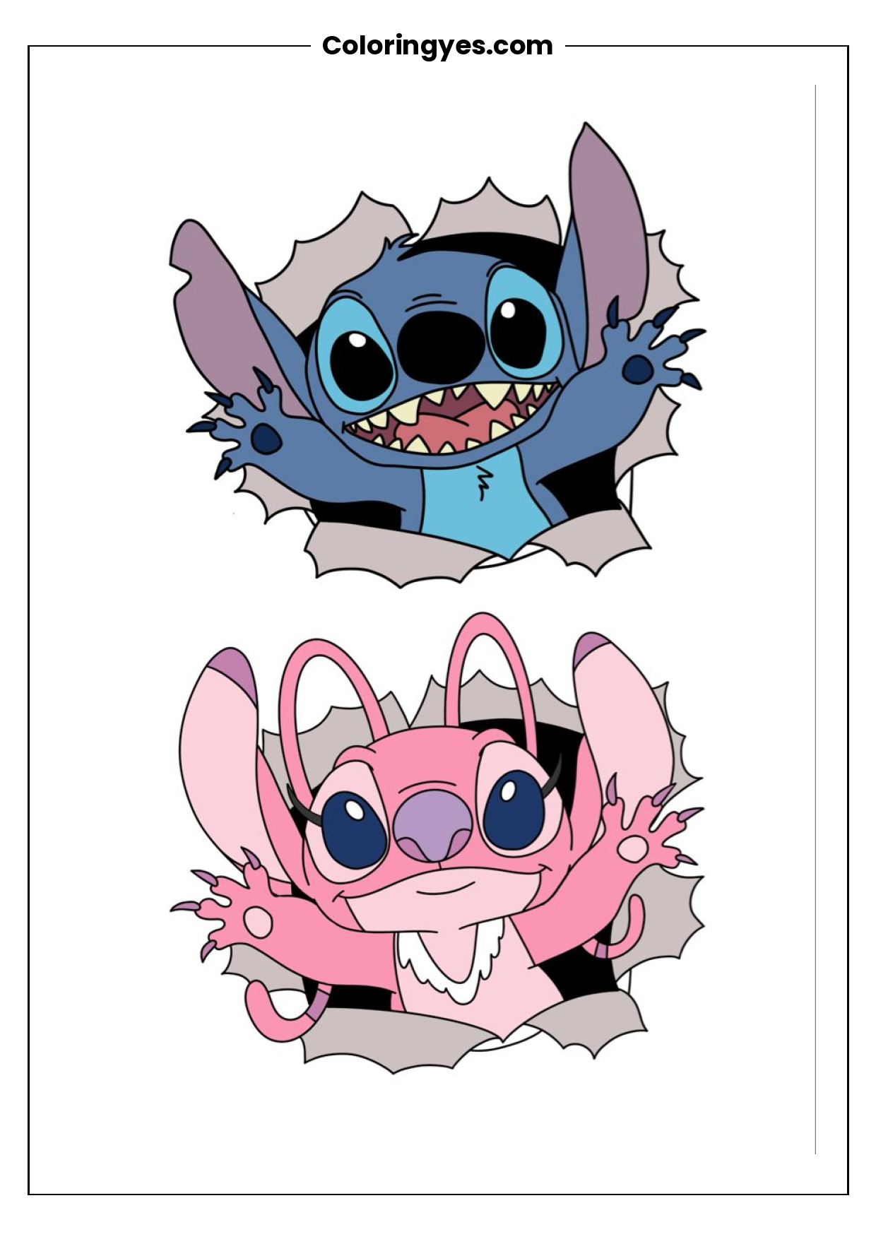 Stitch and Angel Coloring Page: Free Printable Black-and-White Fun
