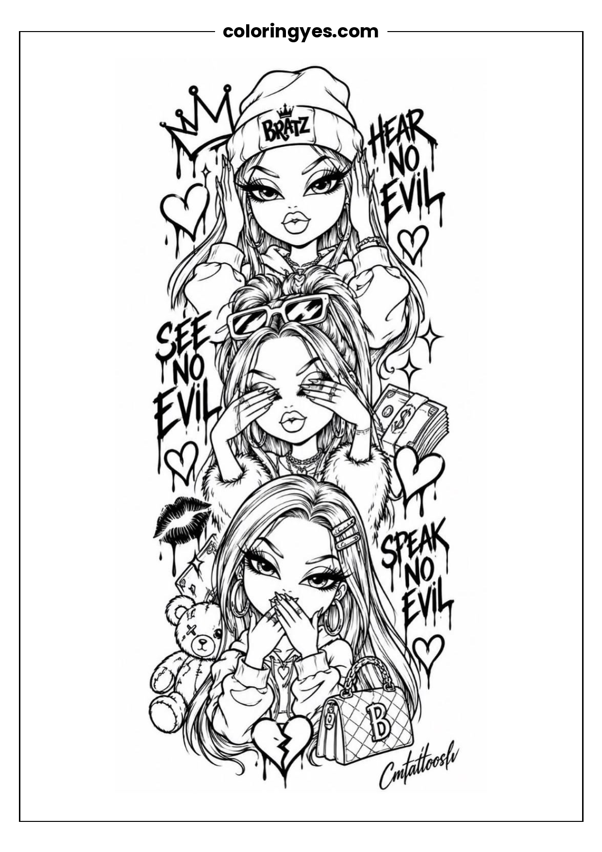 Three Girls Coloring Page: A Free Printable for Creative Relaxation
